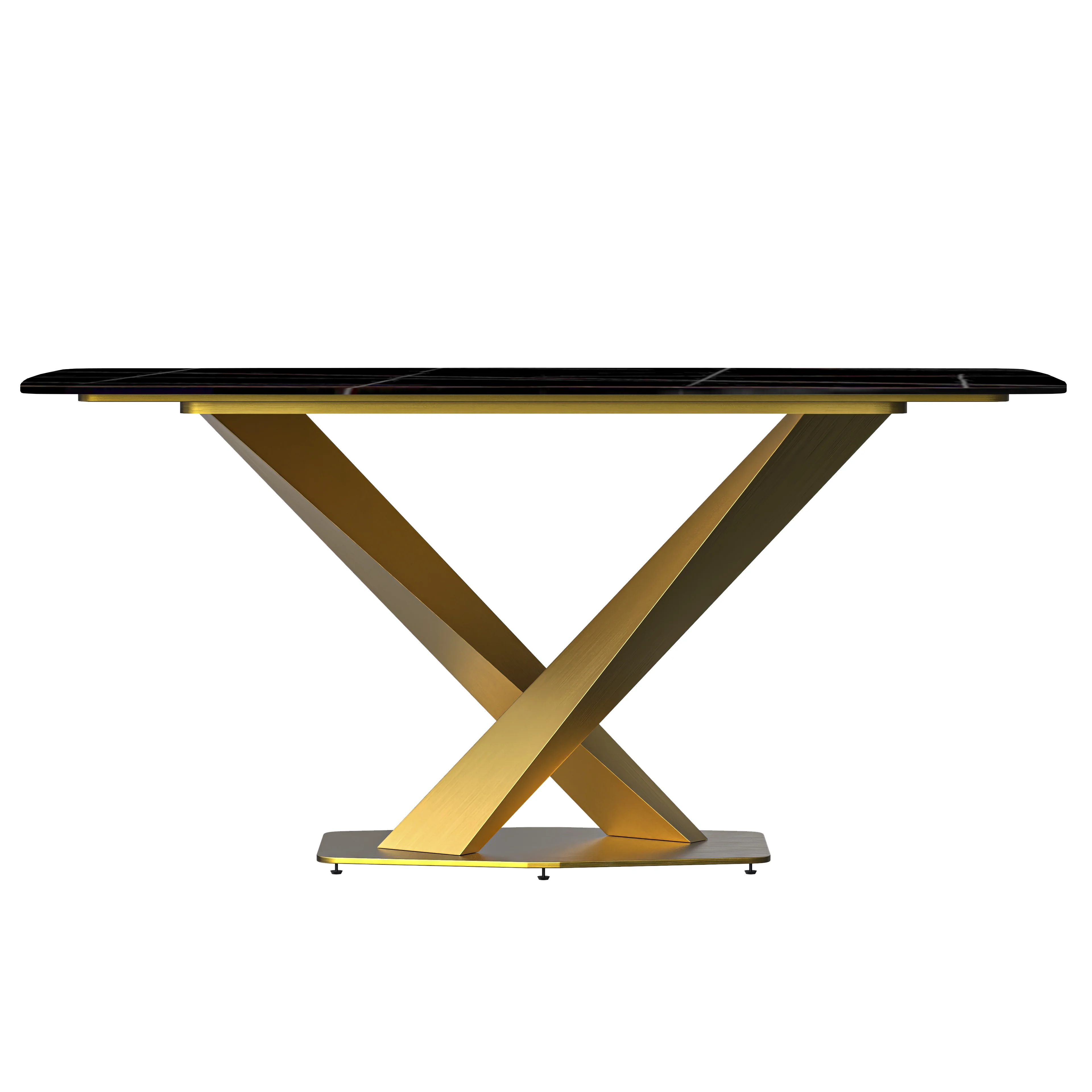 Voren Series Modern Dining Table Gold Base, With 55" Black/Gold Sintered Stone Top