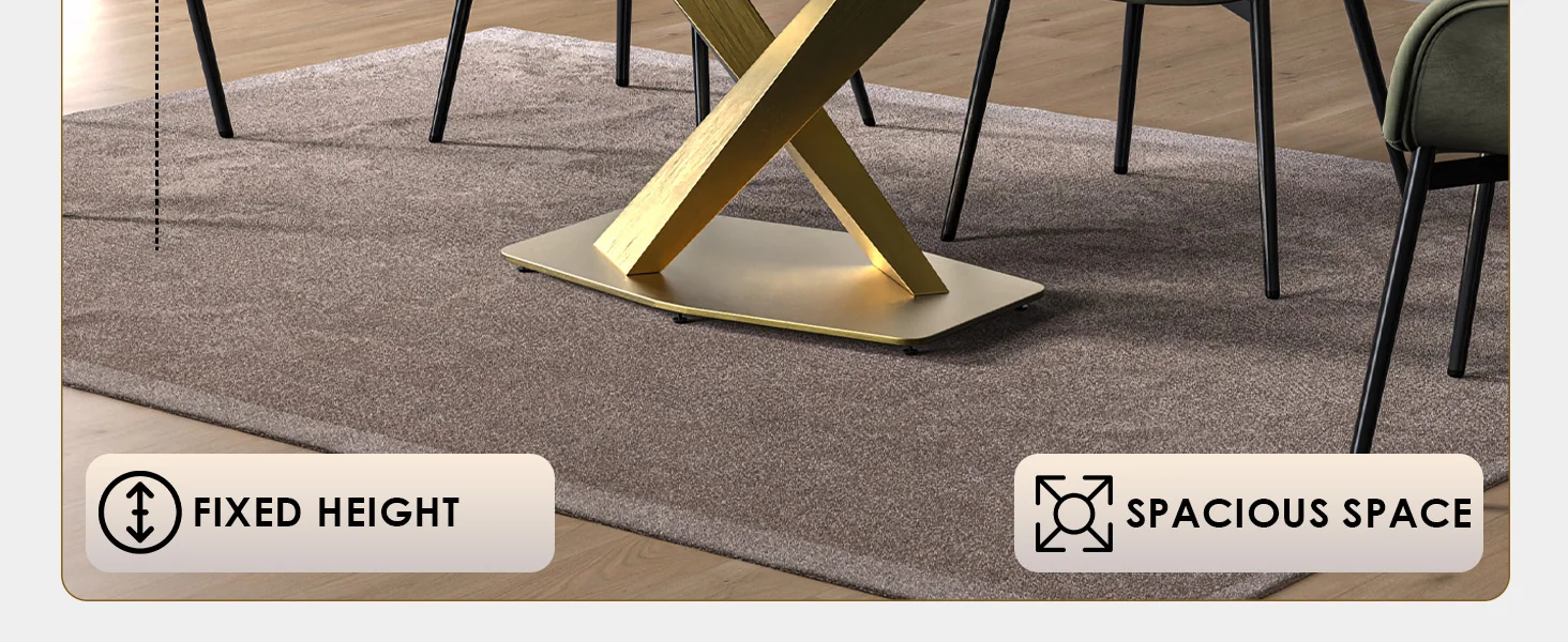 Voren Series Modern Dining Table Gold Base, With 55" White Grey Sintered Stone Top