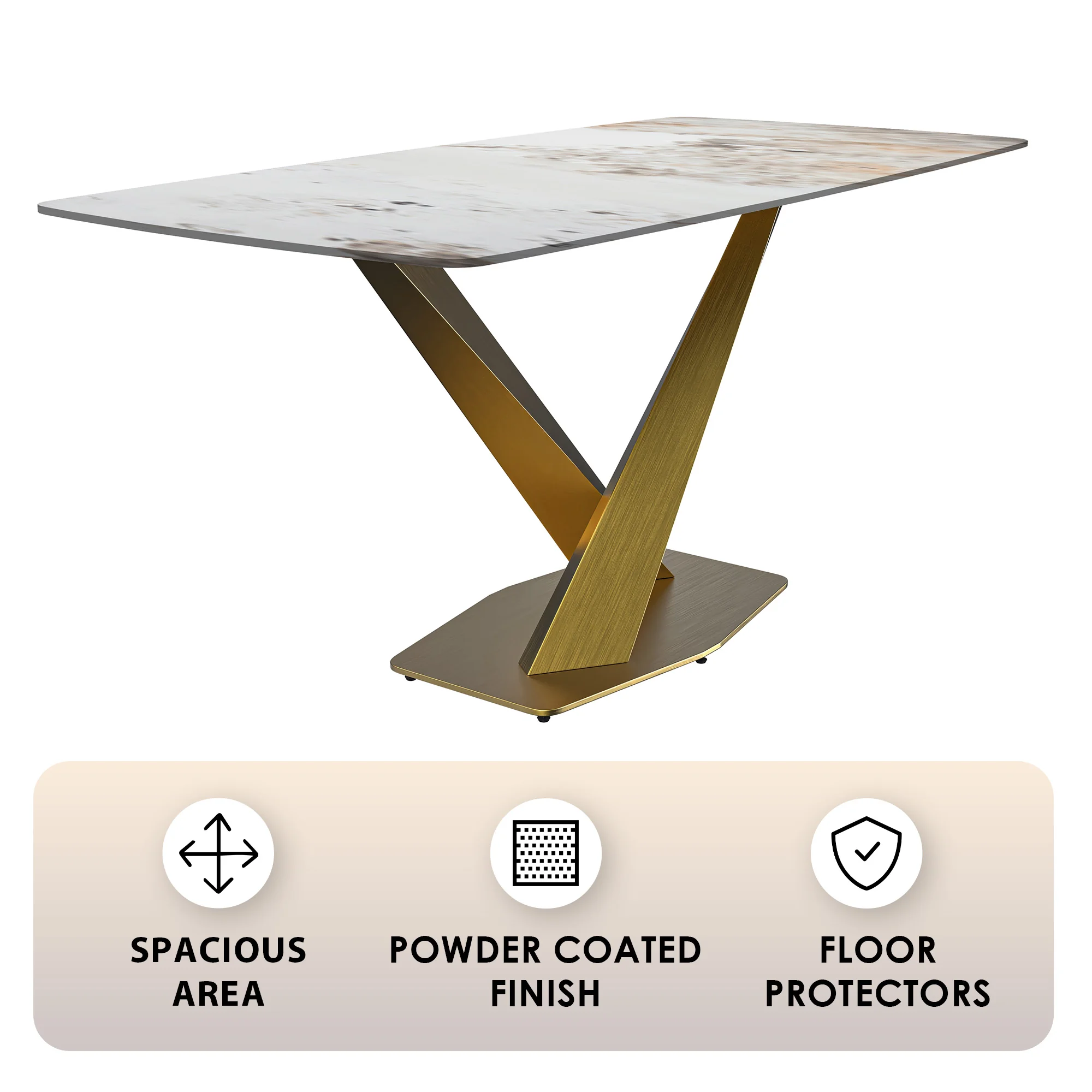 Voren Series Modern Dining Table Gold Base, With 55" White Grey Sintered Stone Top