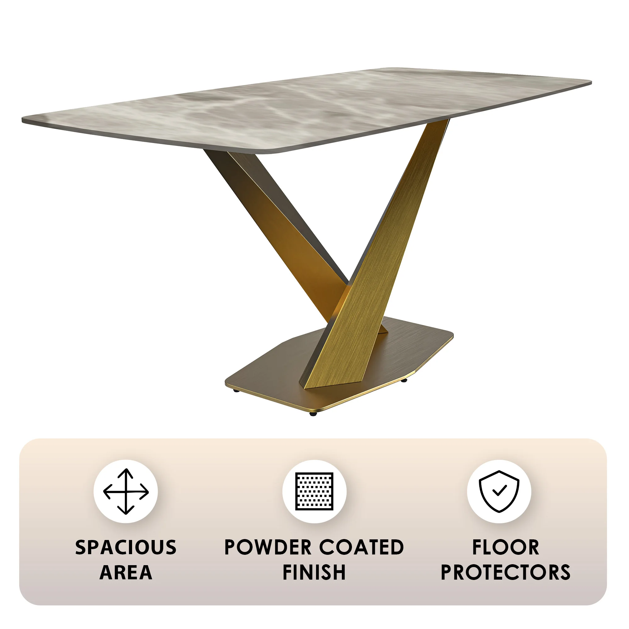 Voren Series Modern Dining Table Gold Base, With 55" Deep Grey Sintered Stone Top