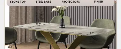 Voren Series Modern Dining Table Gold Base, With 55" Deep Grey Sintered Stone Top