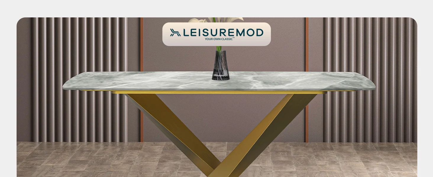 Voren Series Modern Dining Table Gold Base, With 55" Light Grey Sintered Stone Top
