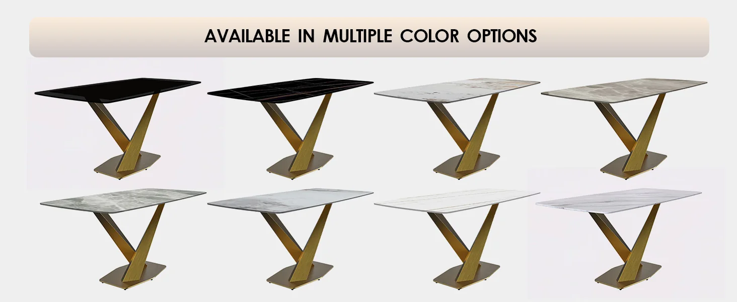 Voren Series Modern Dining Table Gold Base, With 55" Light Grey Sintered Stone Top
