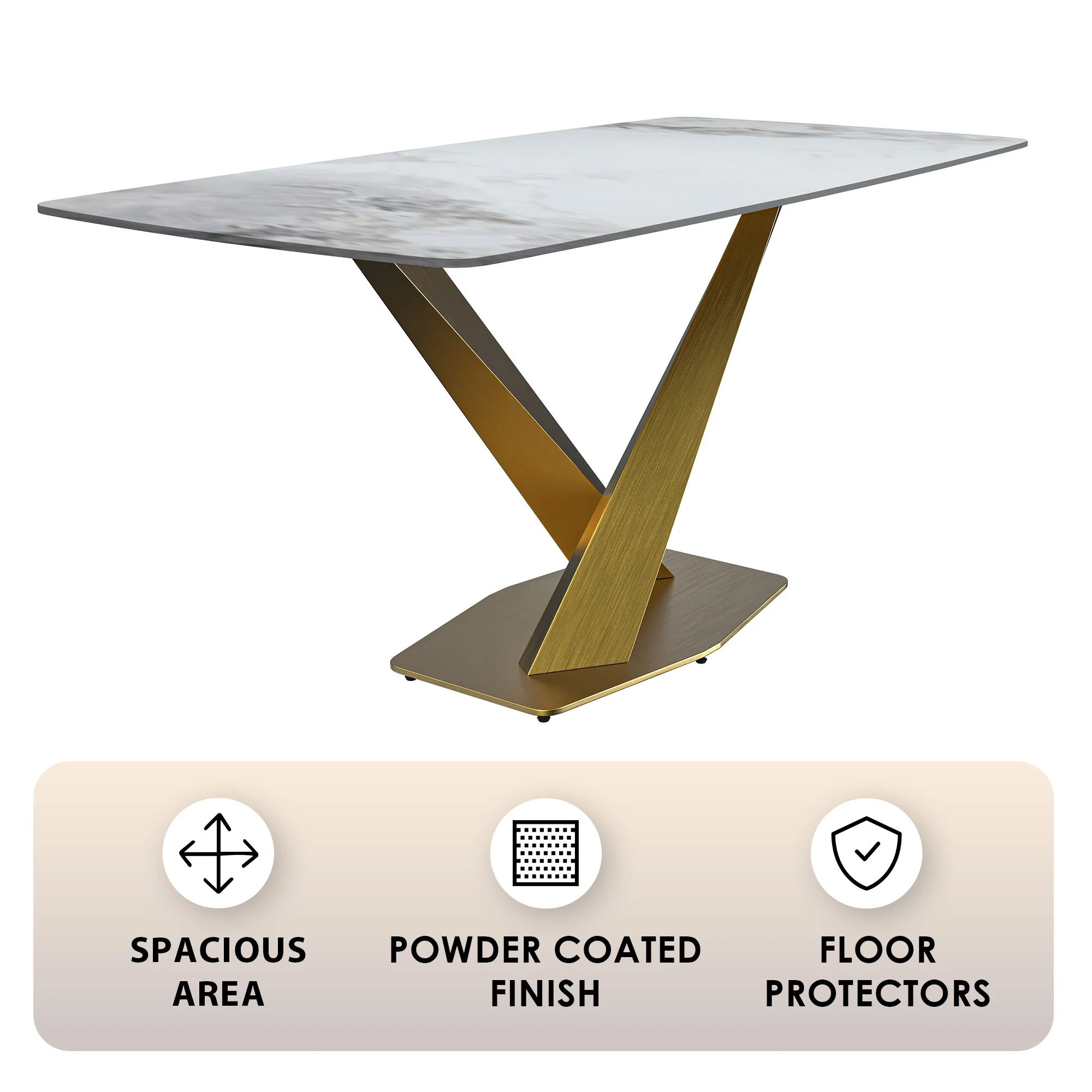 Voren Series Modern Dining Table Gold Base, With 55" Medium Grey Sintered Stone Top