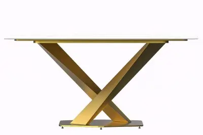 Voren Series Modern Dining Table Gold Base, With 55" White/Gold Sintered Stone Top
