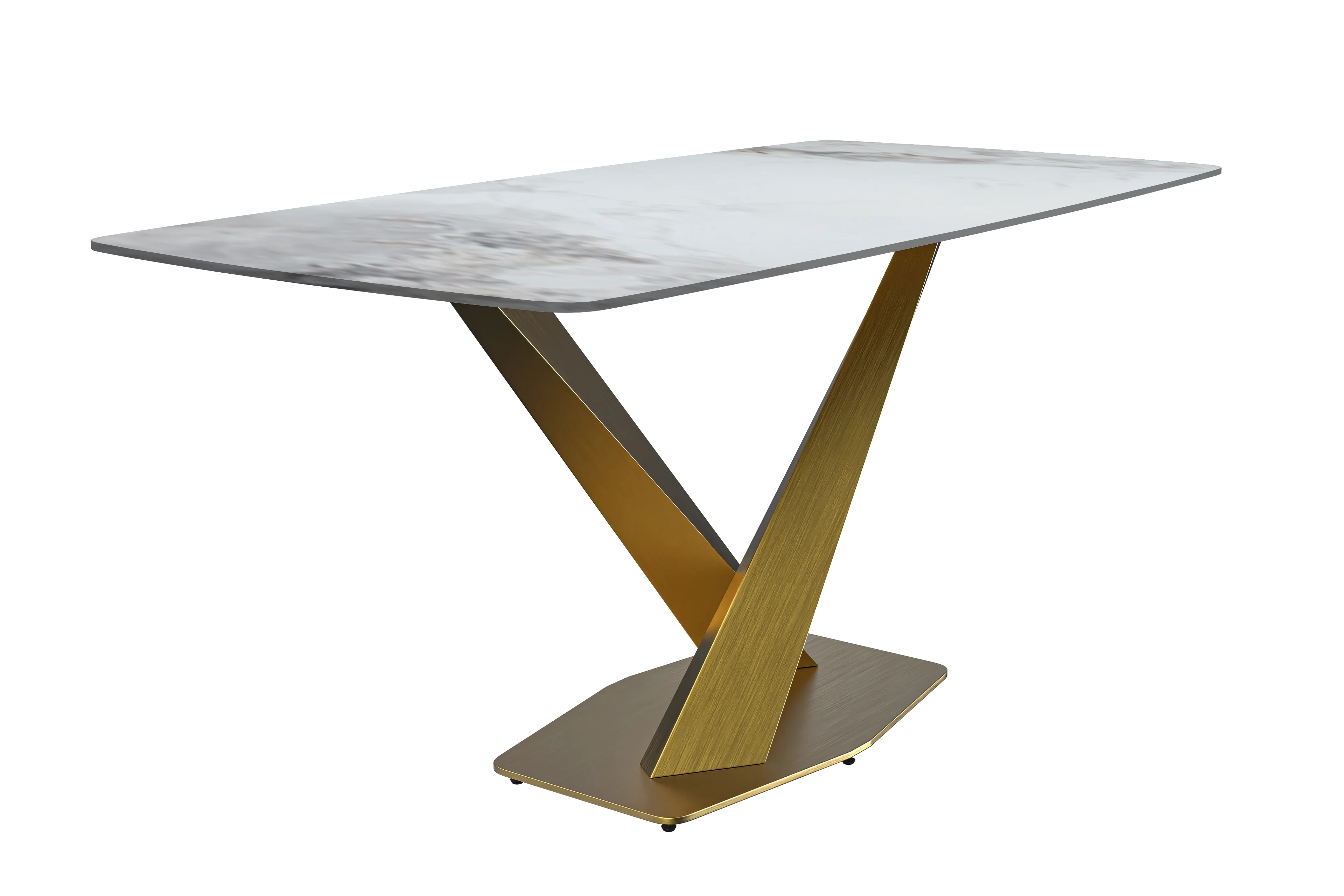 Voren Series Modern Dining Table Gold Base, With 62 Medium Grey Sintered Stone Top