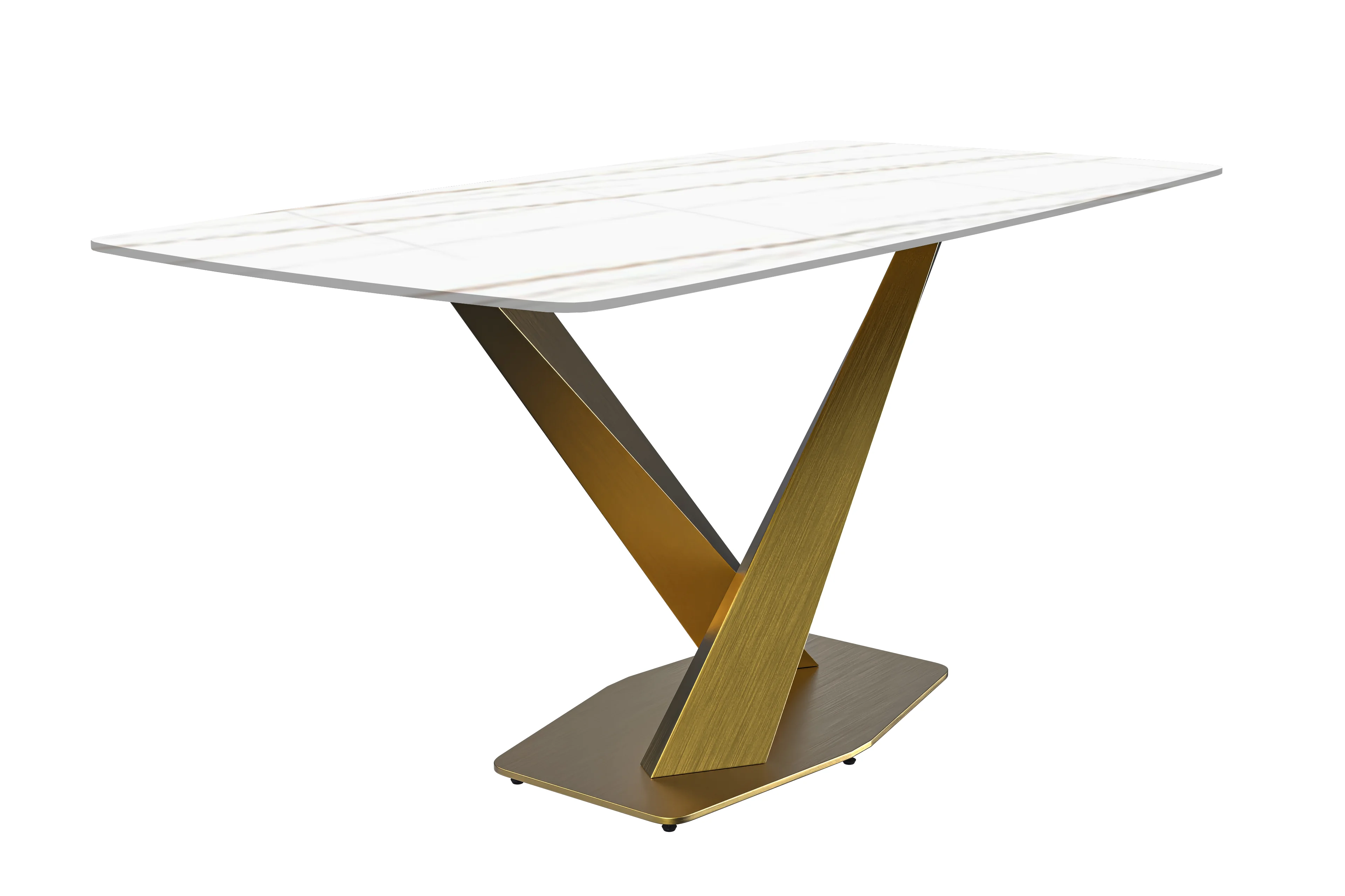 Voren Series Modern Dining Table Gold Base, With 62 White/Gold Sintered Stone Top