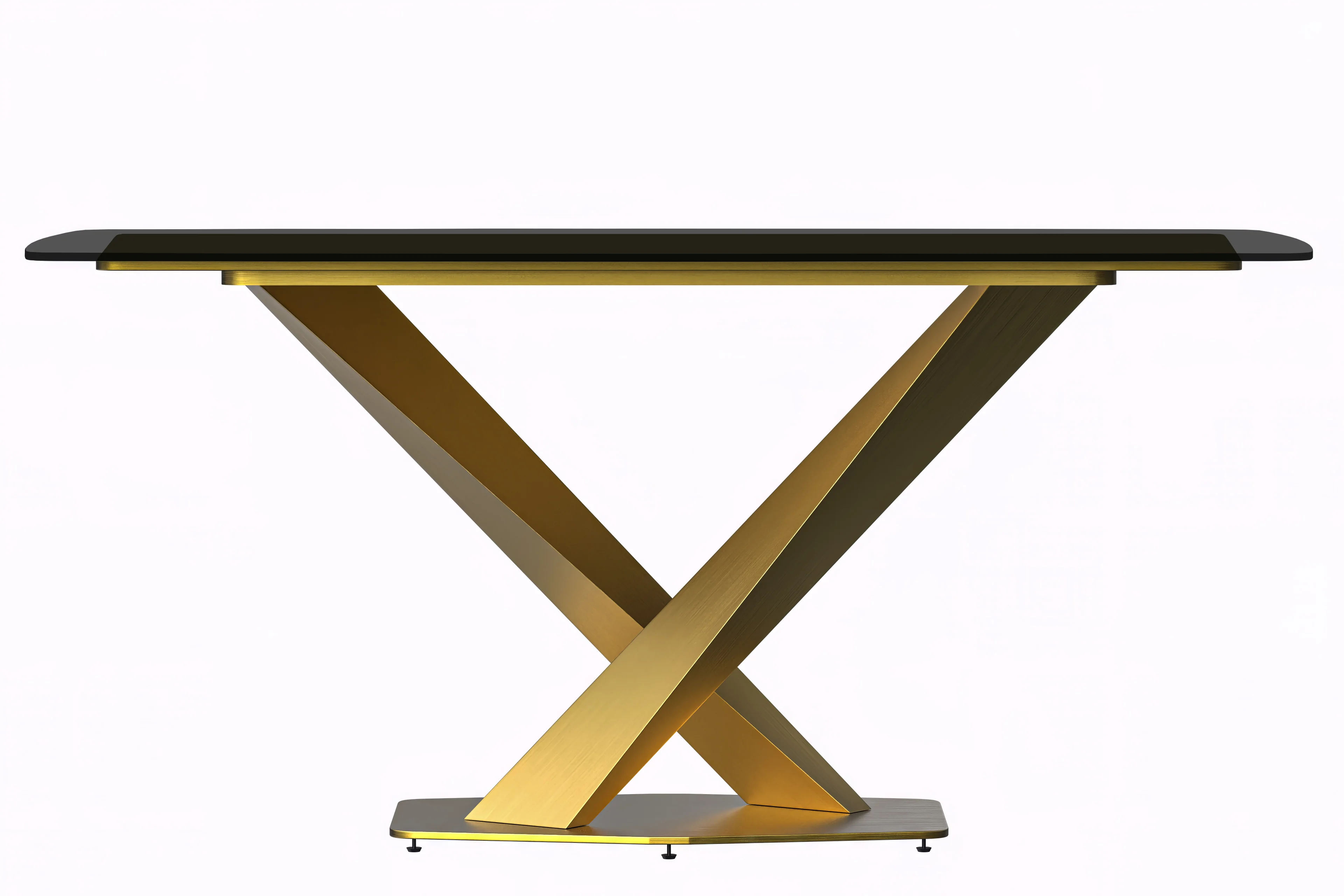 Voren Series Modern Dining Table Gold Base, With 71 Black Glass Top