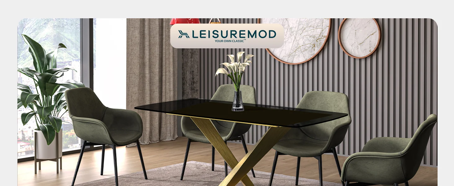 Voren Series Modern Dining Table Gold Base, With 71 Black Glass Top