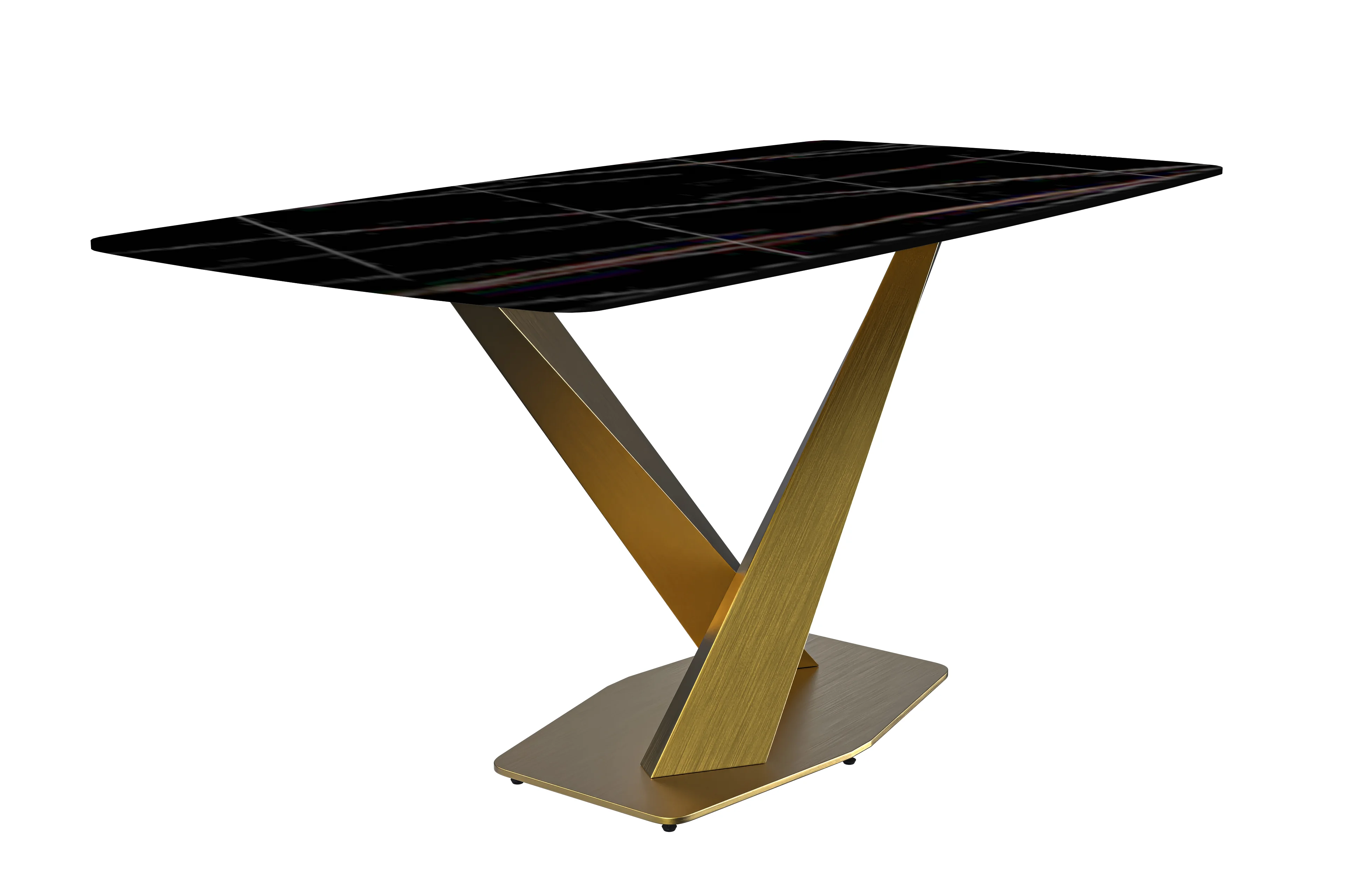 Voren Series Modern Dining Table Gold Base, With 71 Black/Gold Sintered Stone Top