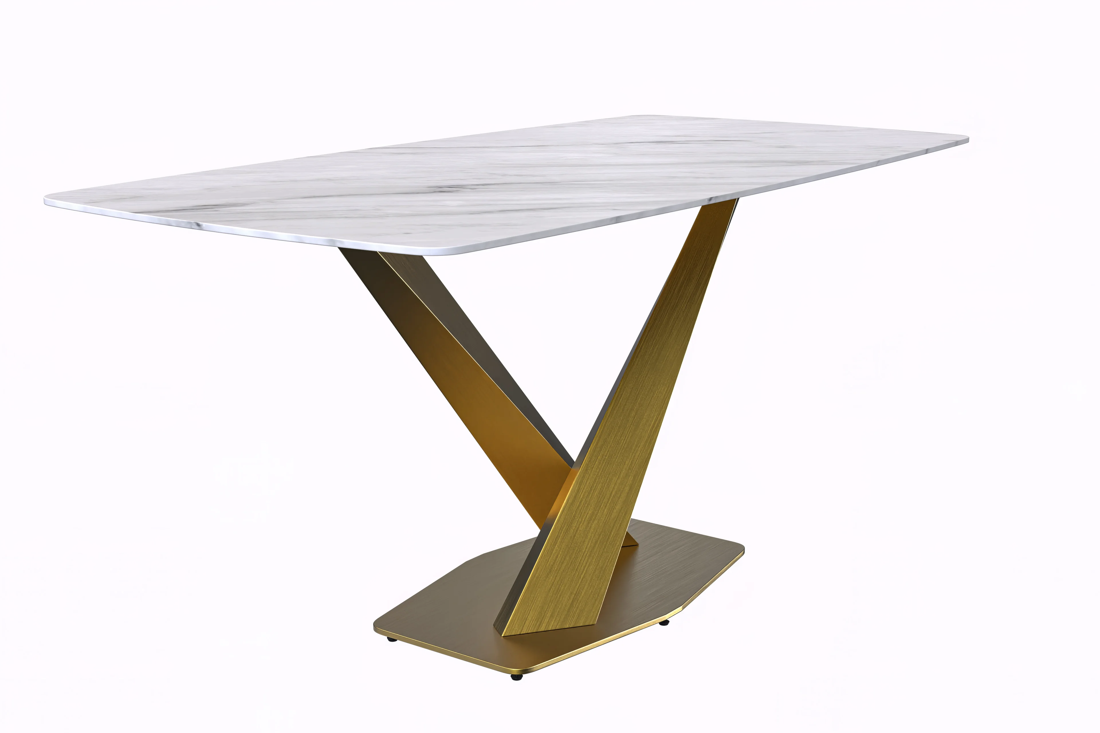 Voren Series Modern Dining Table Gold Base, With 71 White Sintered Stone Top