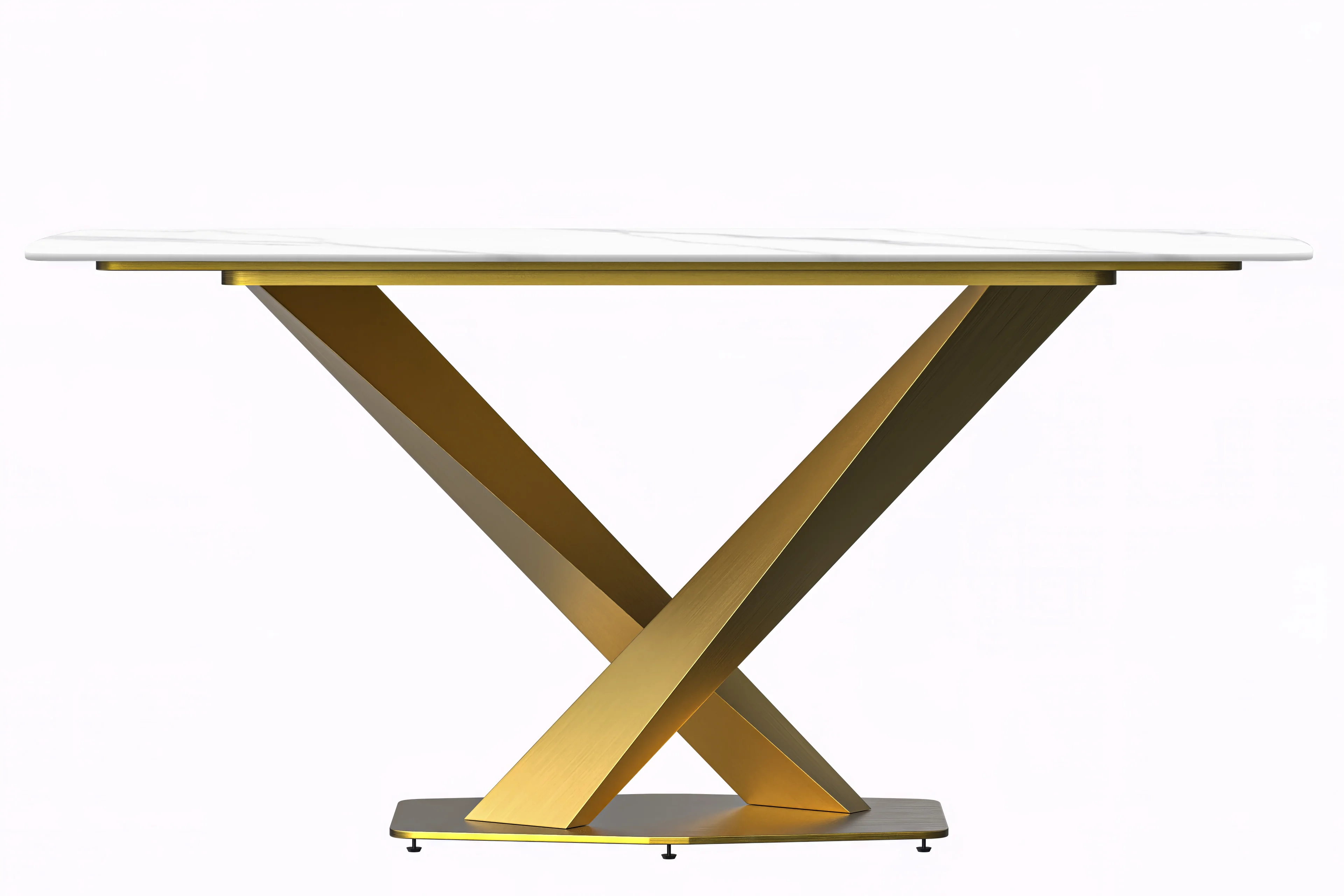 Voren Series Modern Dining Table Gold Base, With 71 White Sintered Stone Top