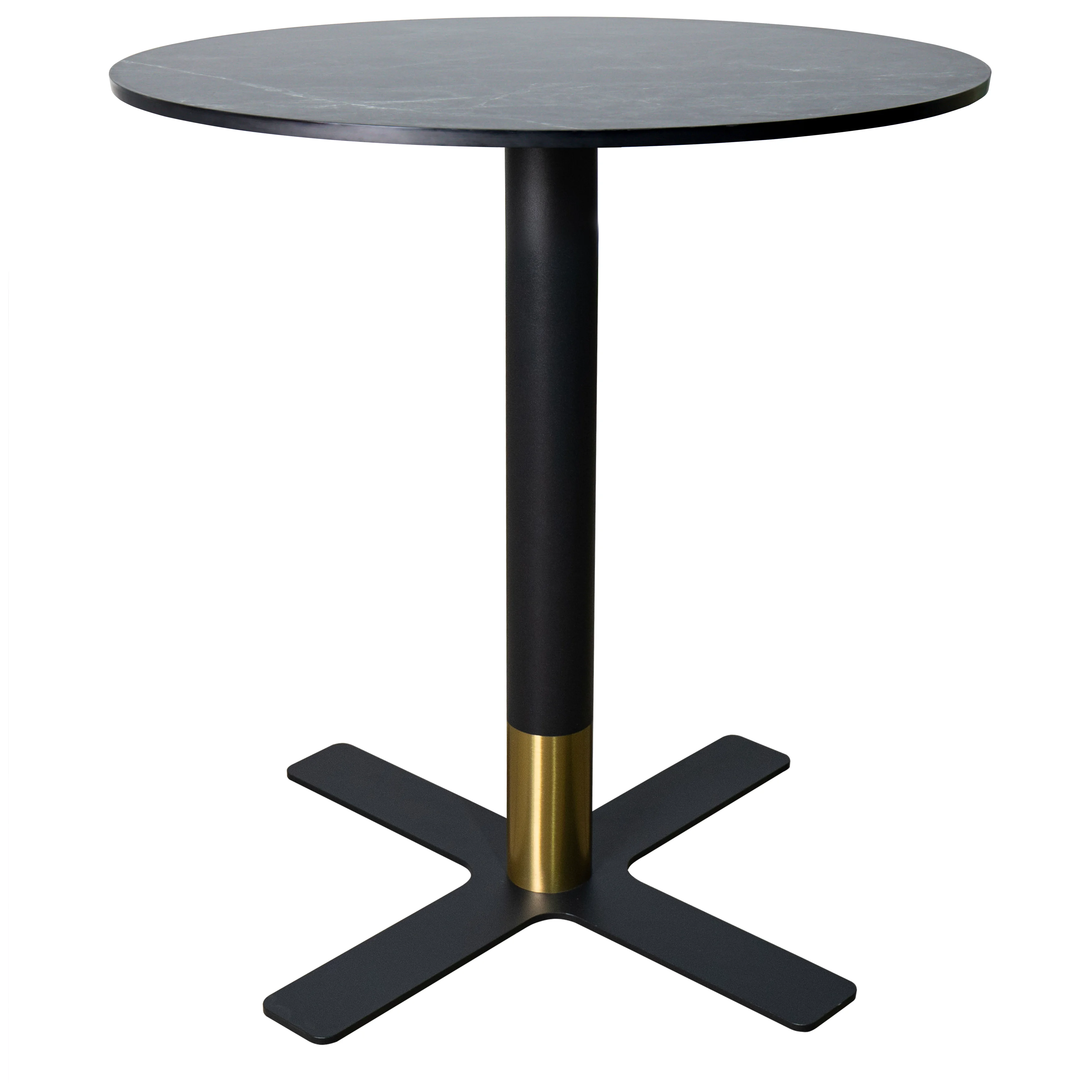 Vail Collection Dining Table Black/Gold X Base With 27" Round Black MDF Top