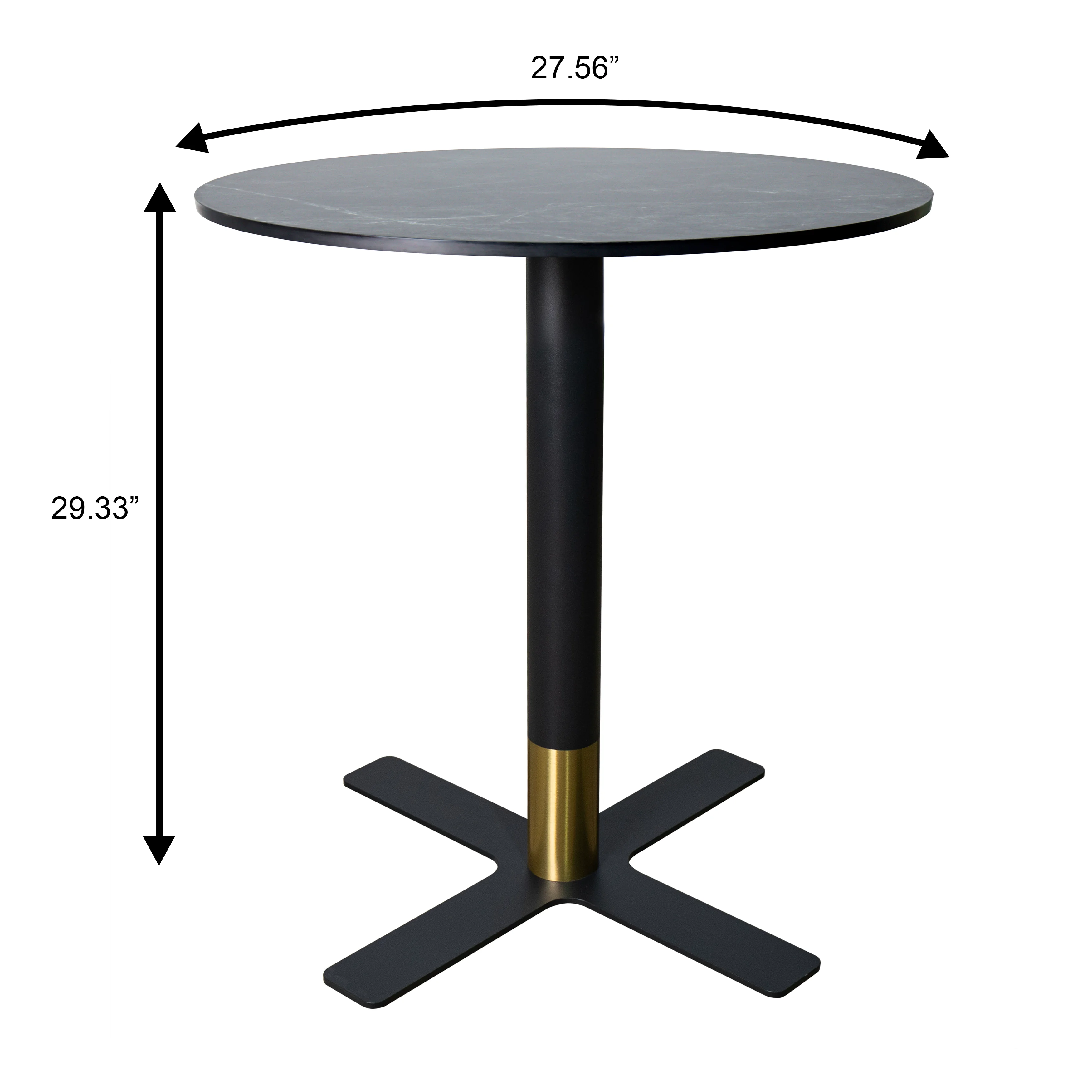 Vail Collection Dining Table Black/Gold X Base With 27" Round Black MDF Top