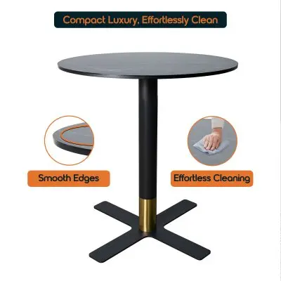 Vail Collection Dining Table Black/Gold X Base With 27" Round Black MDF Top