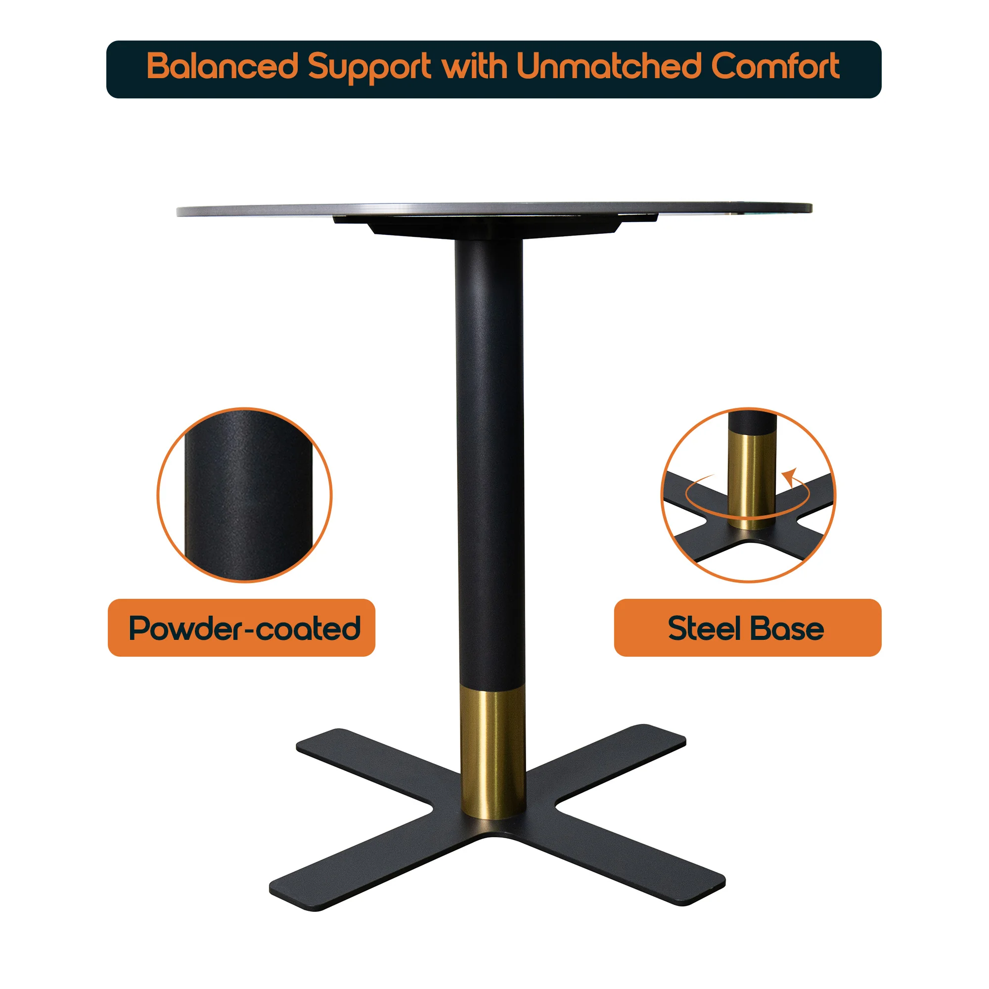 Vail Collection Dining Table Black/Gold X Base With 27" Round Black Stone Top