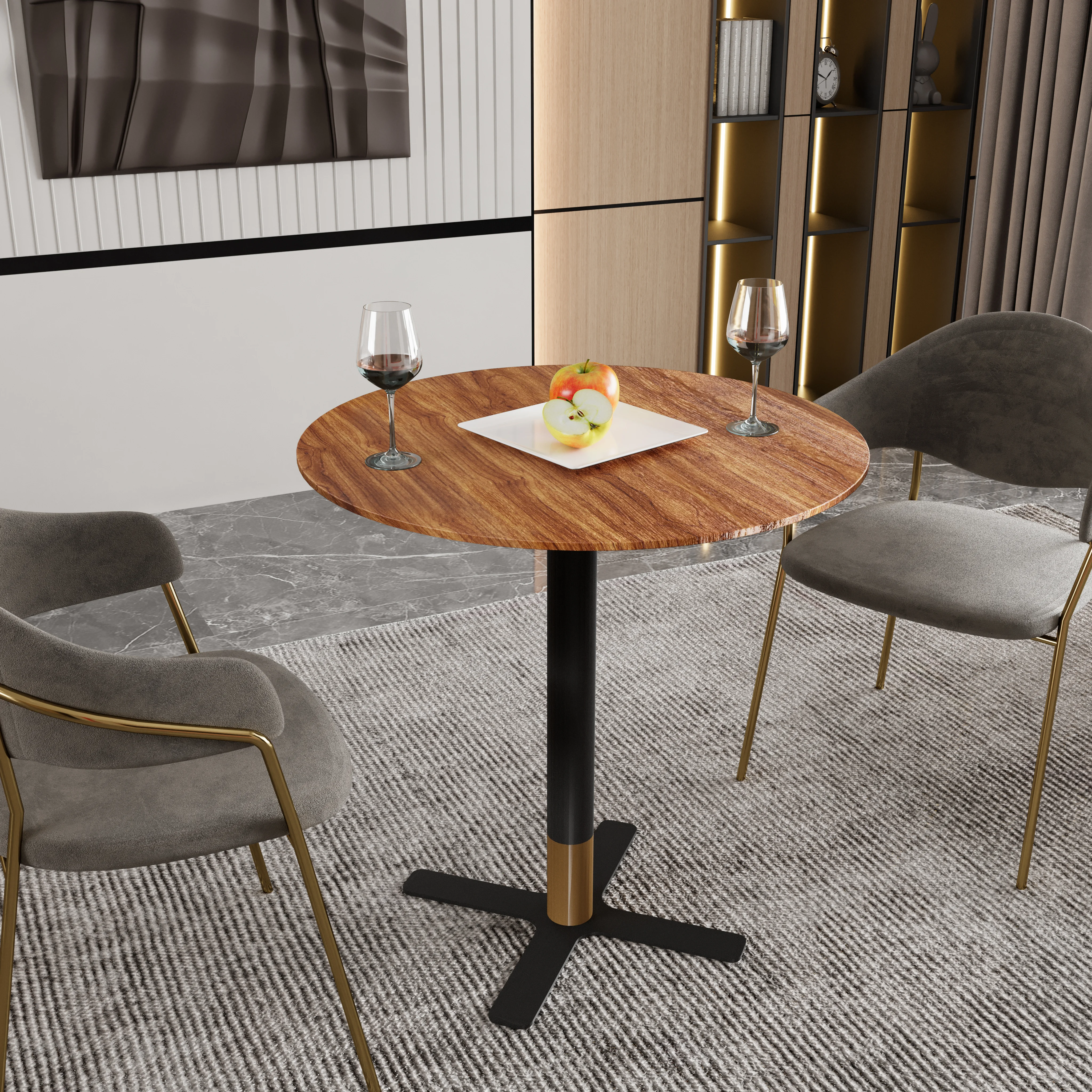 Vail Collection Dining Table Black/Gold X Base With 27" Round Cognac Brown MDF Top