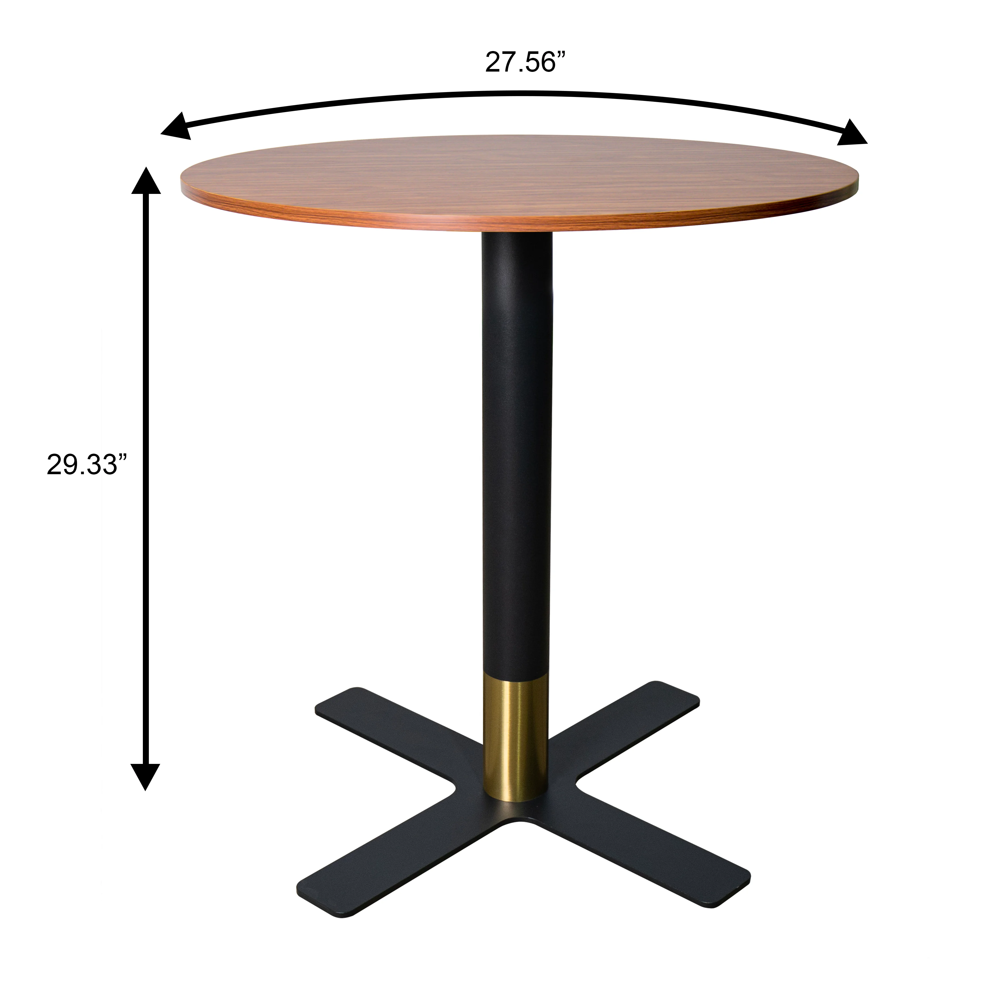 Vail Collection Dining Table Black/Gold X Base With 27" Round Cognac Brown MDF Top
