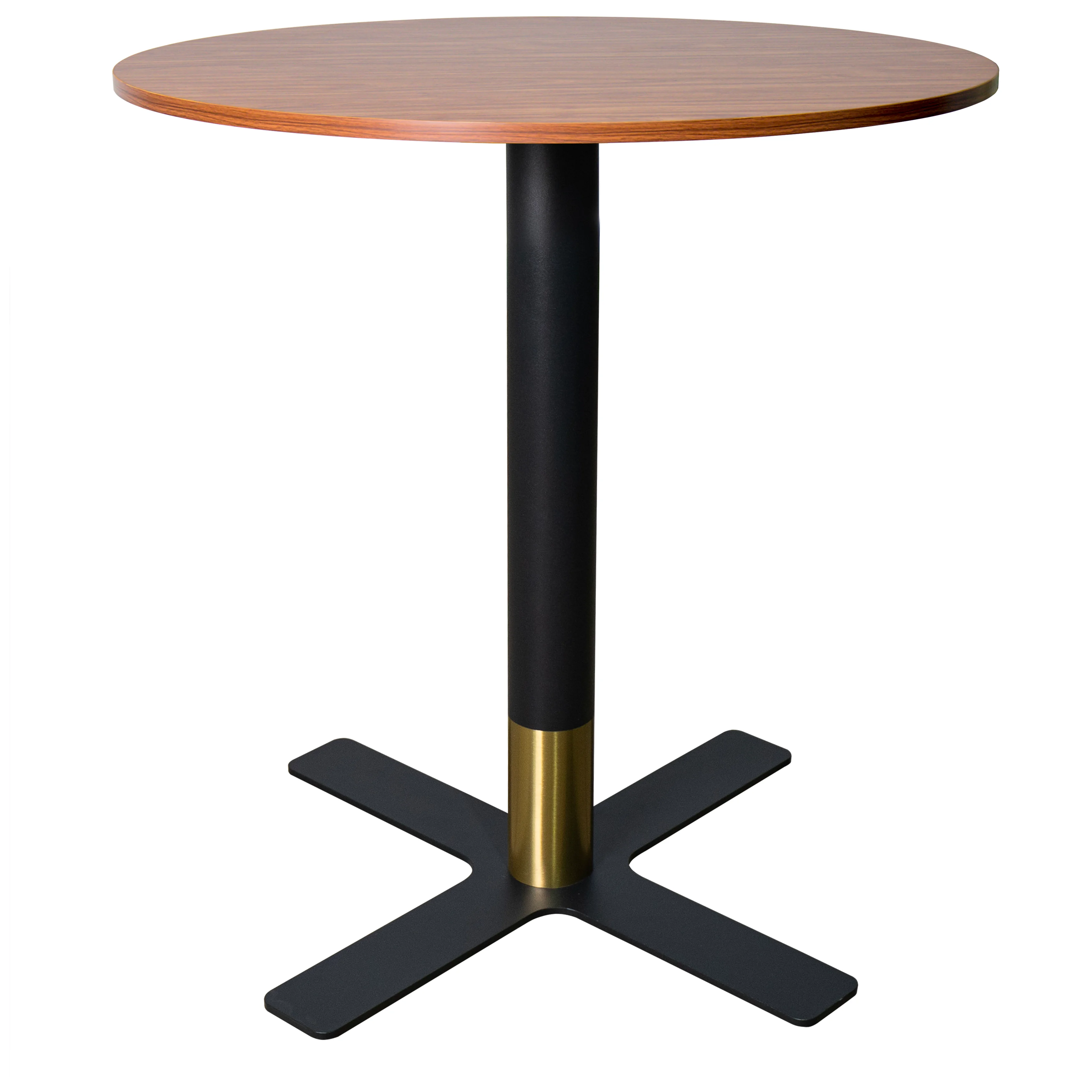 Vail Collection Dining Table Black/Gold X Base With 27" Round Cognac Brown MDF Top