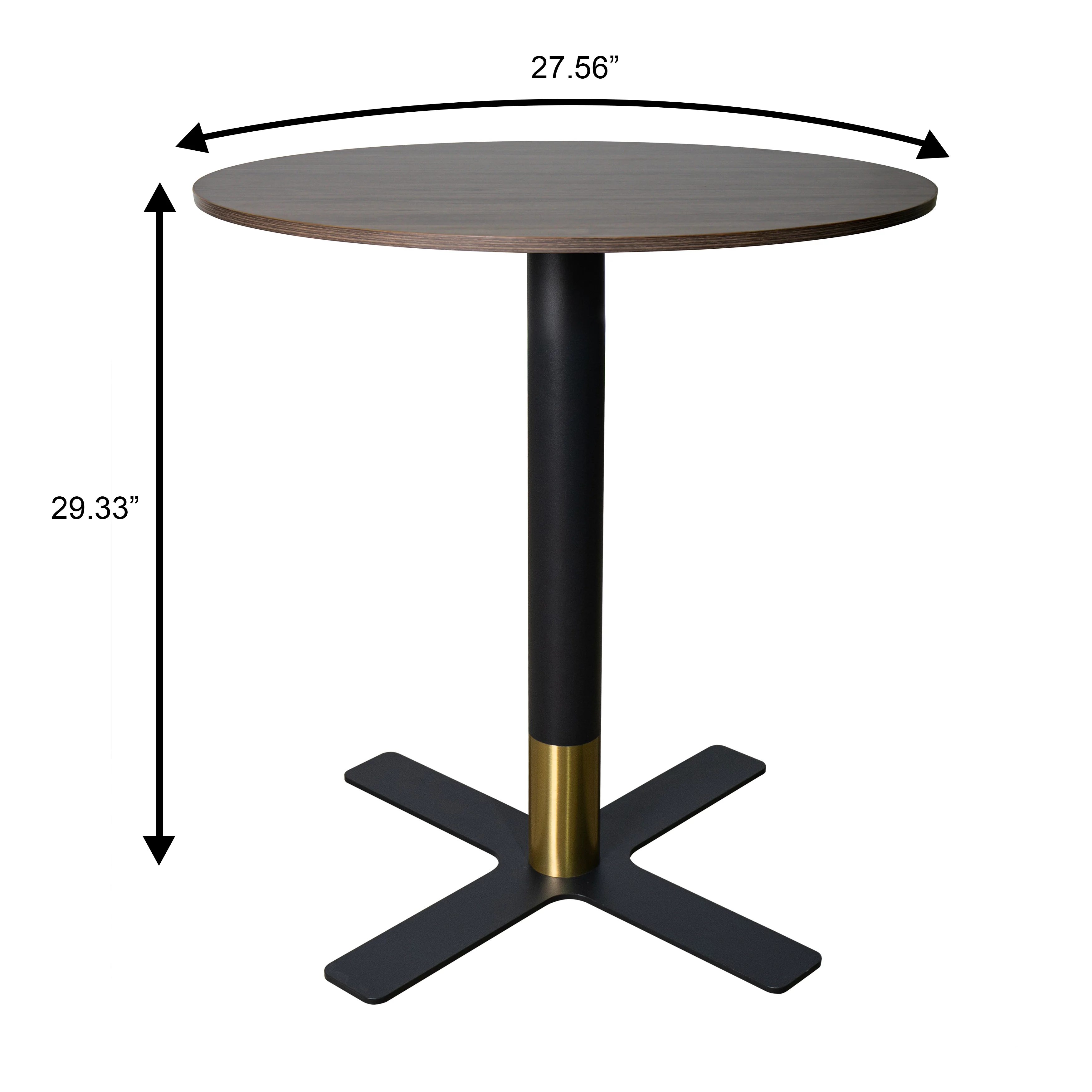 Vail Collection Dining Table Black/Gold X Base With 27" Round Dark  Brown MDF Top