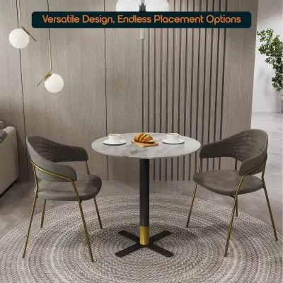Vail Collection Dining Table Black/Gold X Base With 27" Round Grey Stone Top