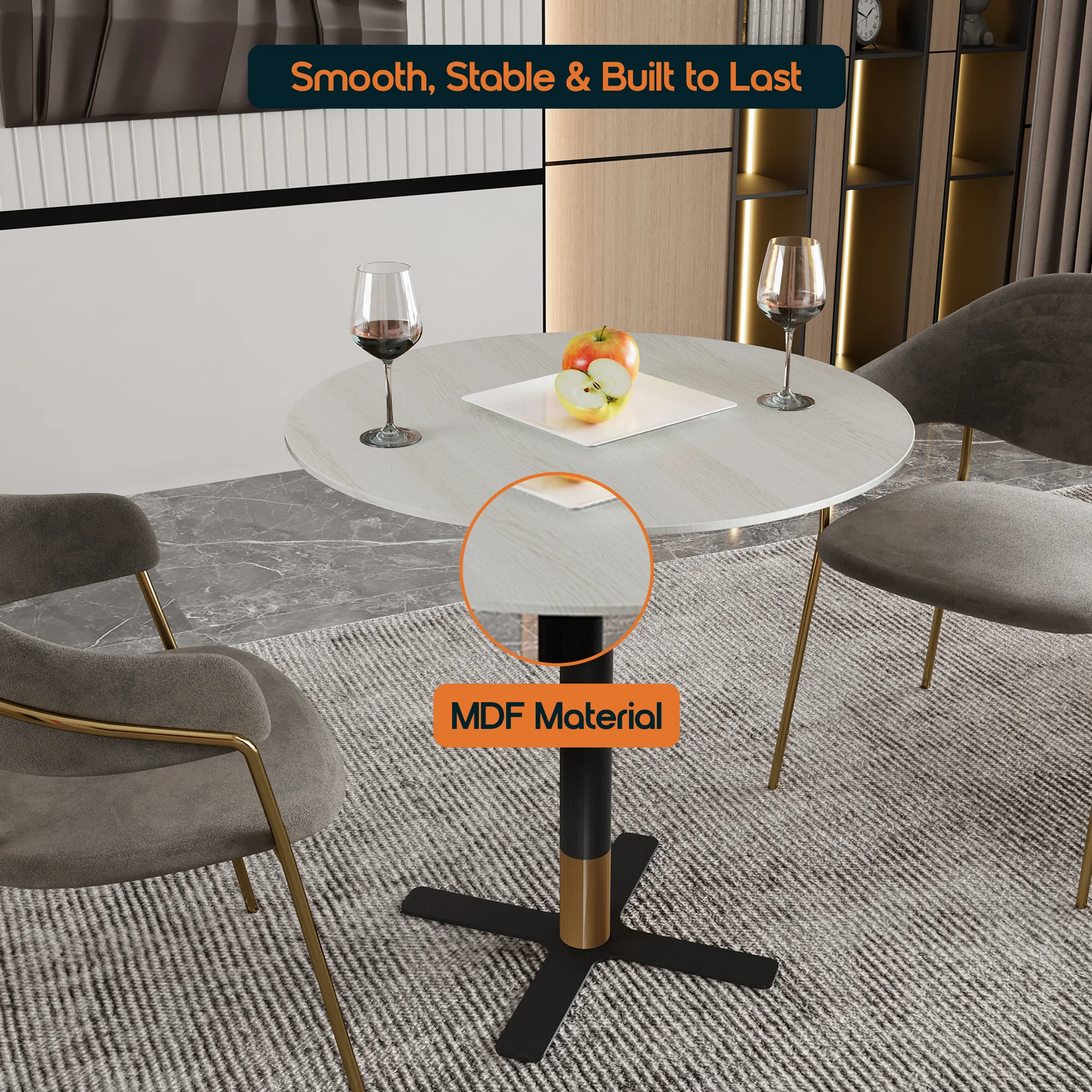 Vail Collection Dining Table Black/Gold X Base With 27" Round Light Wood  Brown MDF Top