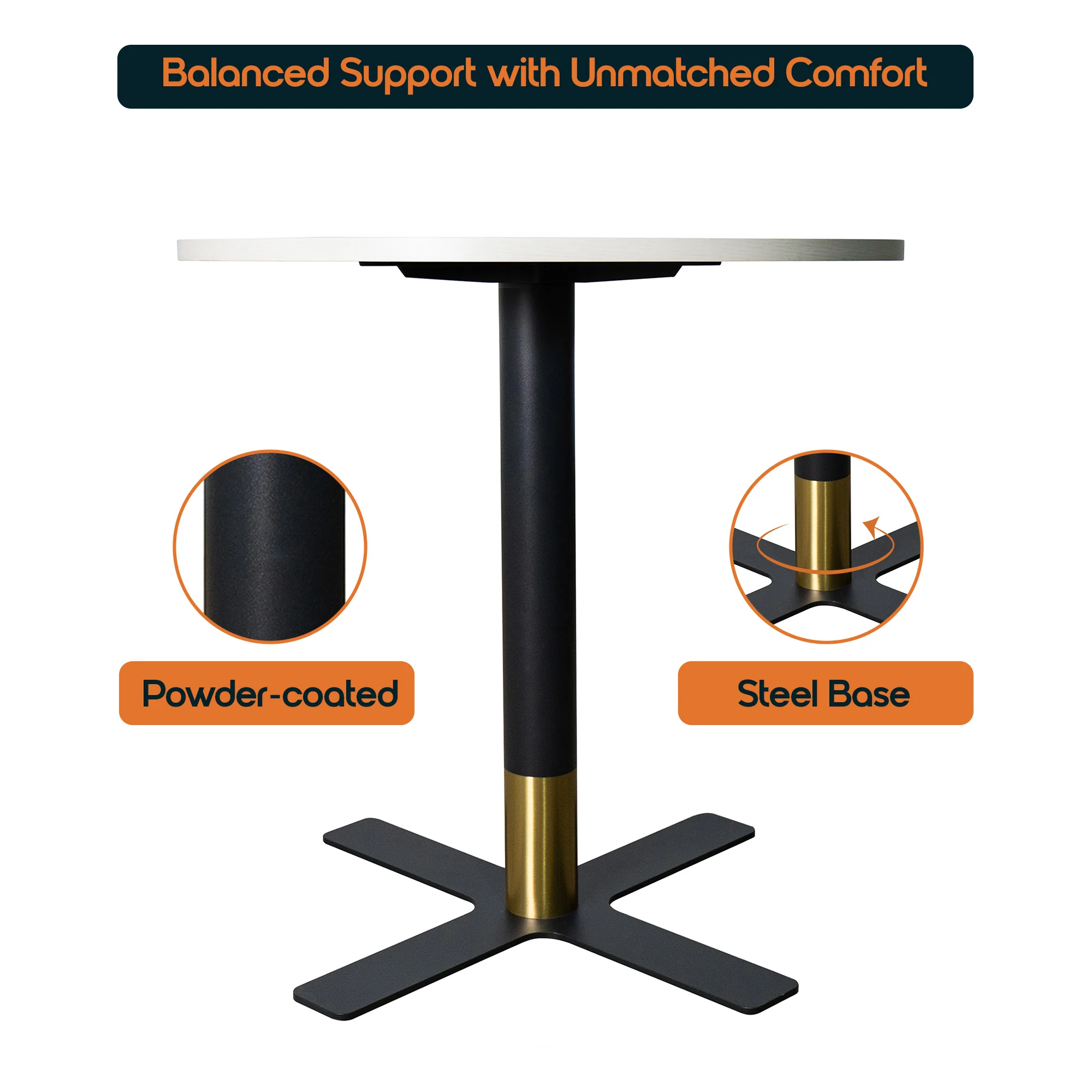 Vail Collection Dining Table Black/Gold X Base With 27" Round Light Wood  Brown MDF Top