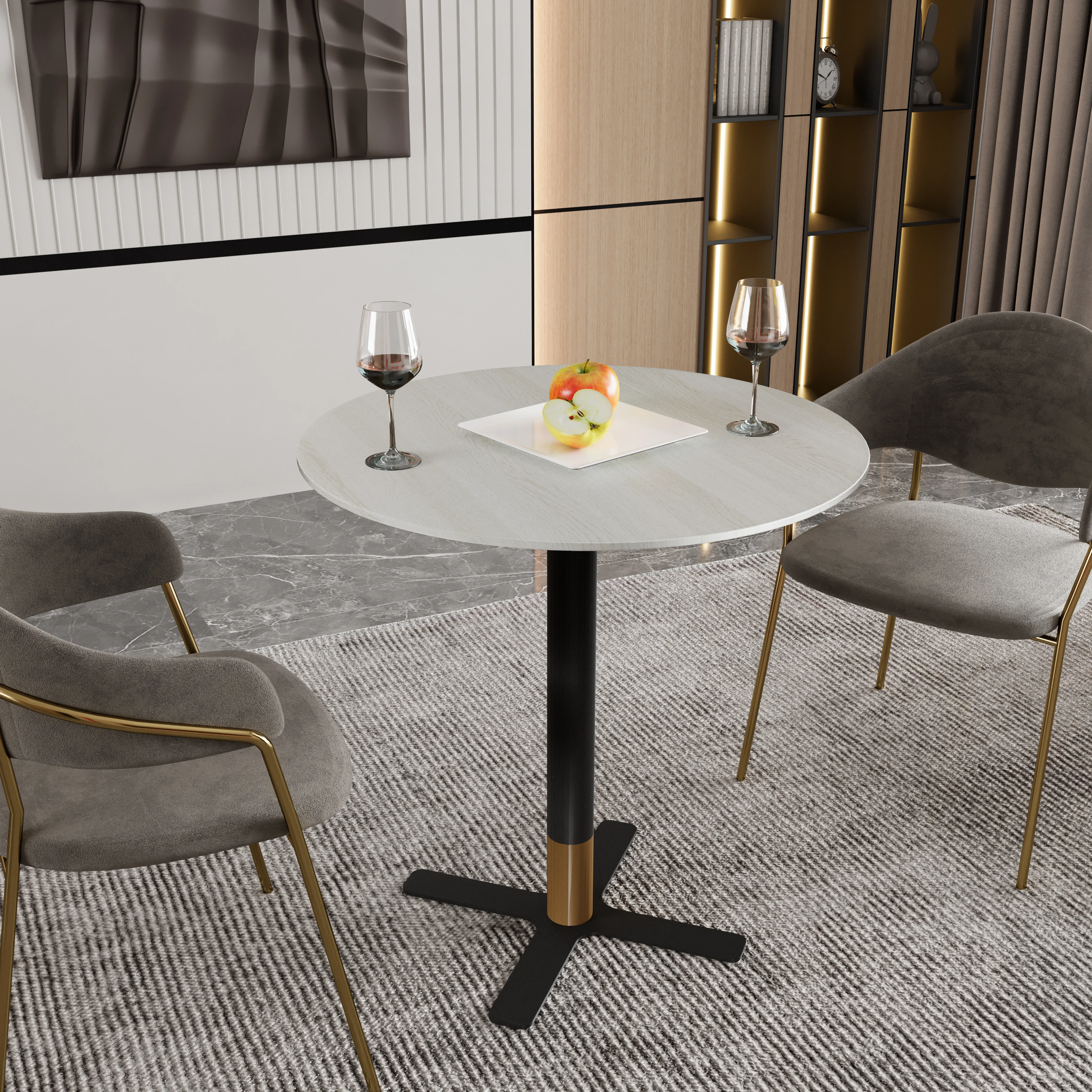 Vail Collection Dining Table Black/Gold X Base With 27" Round Light Wood  Brown MDF Top