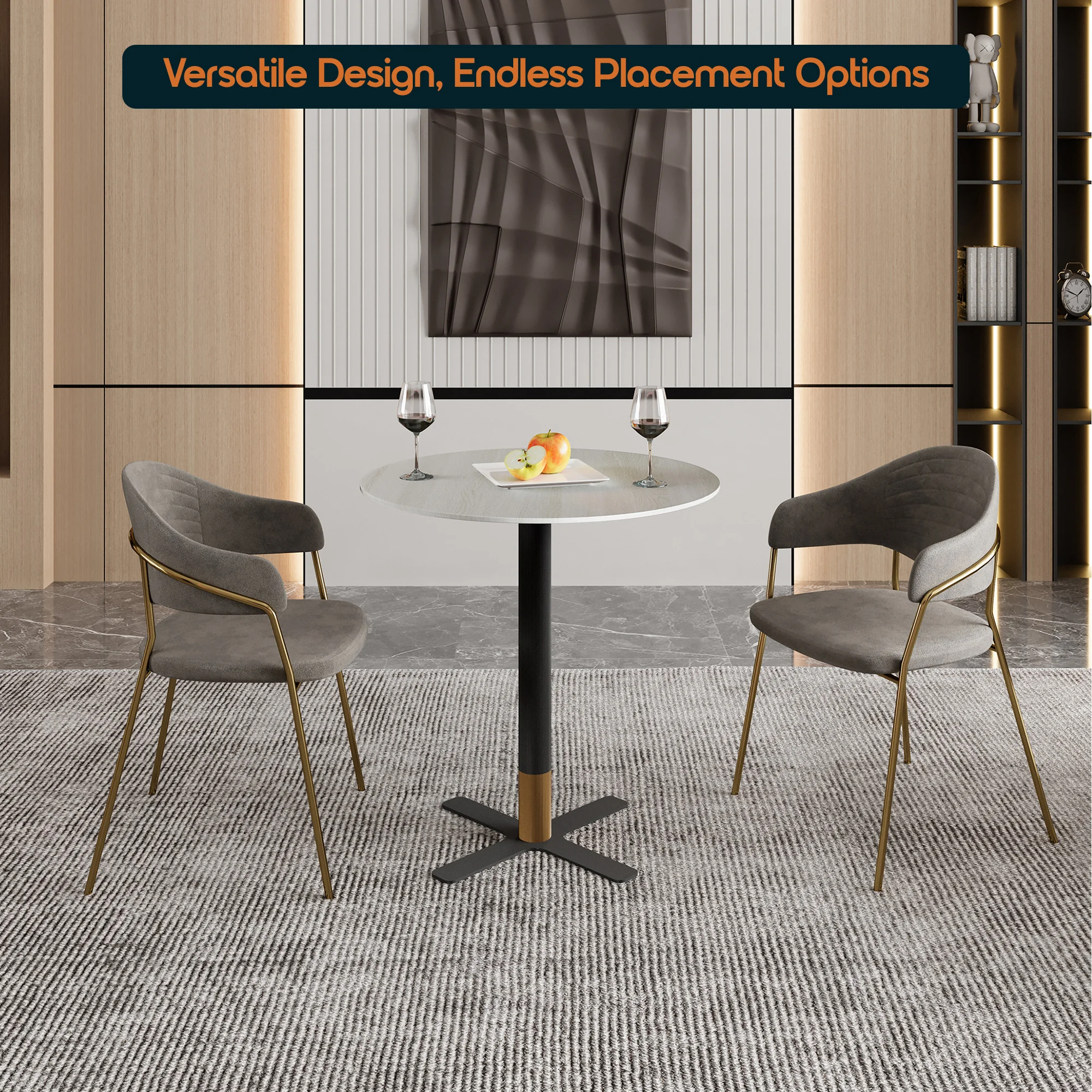Vail Collection Dining Table Black/Gold X Base With 27" Round Light Wood  Brown MDF Top