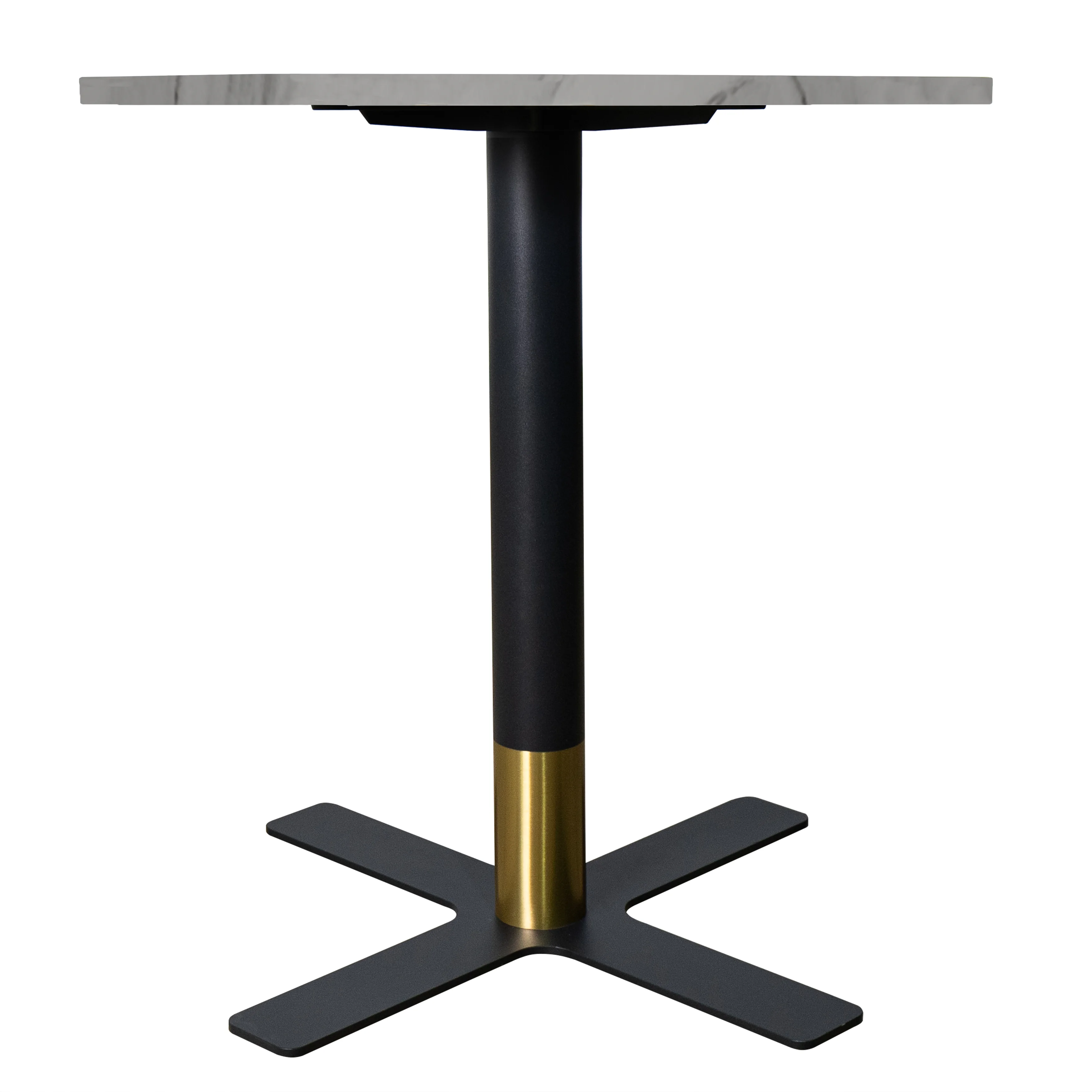 Vail Collection Dining Table Black/Gold X Base With 27" Round White Stone Top