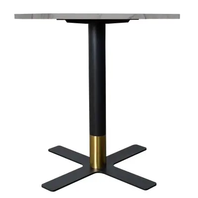 Vail Collection Dining Table Black/Gold X Base With 27" Round White Stone Top