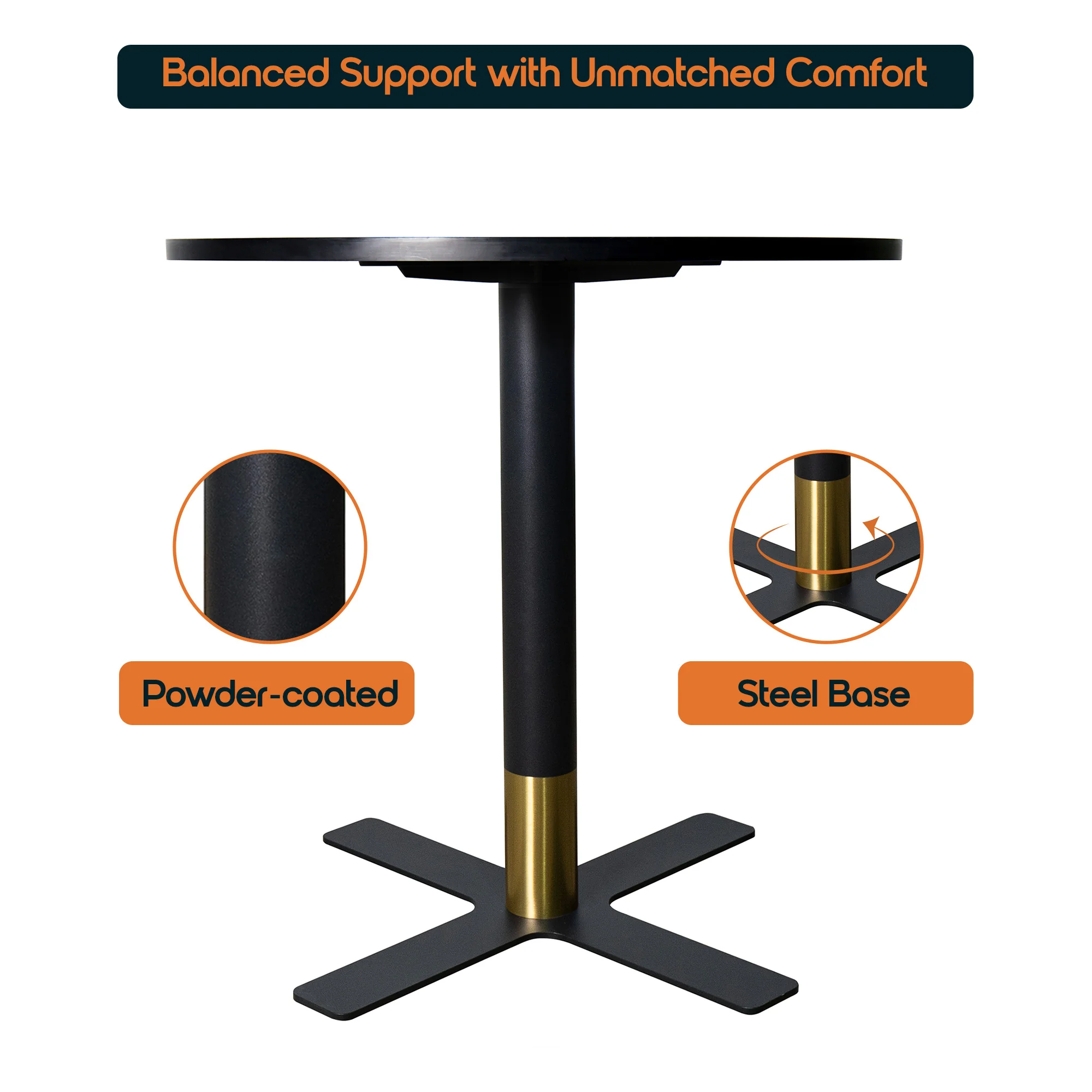 Vail Collection Dining Table Black/Gold X Base With 36" Round Black MDF Top