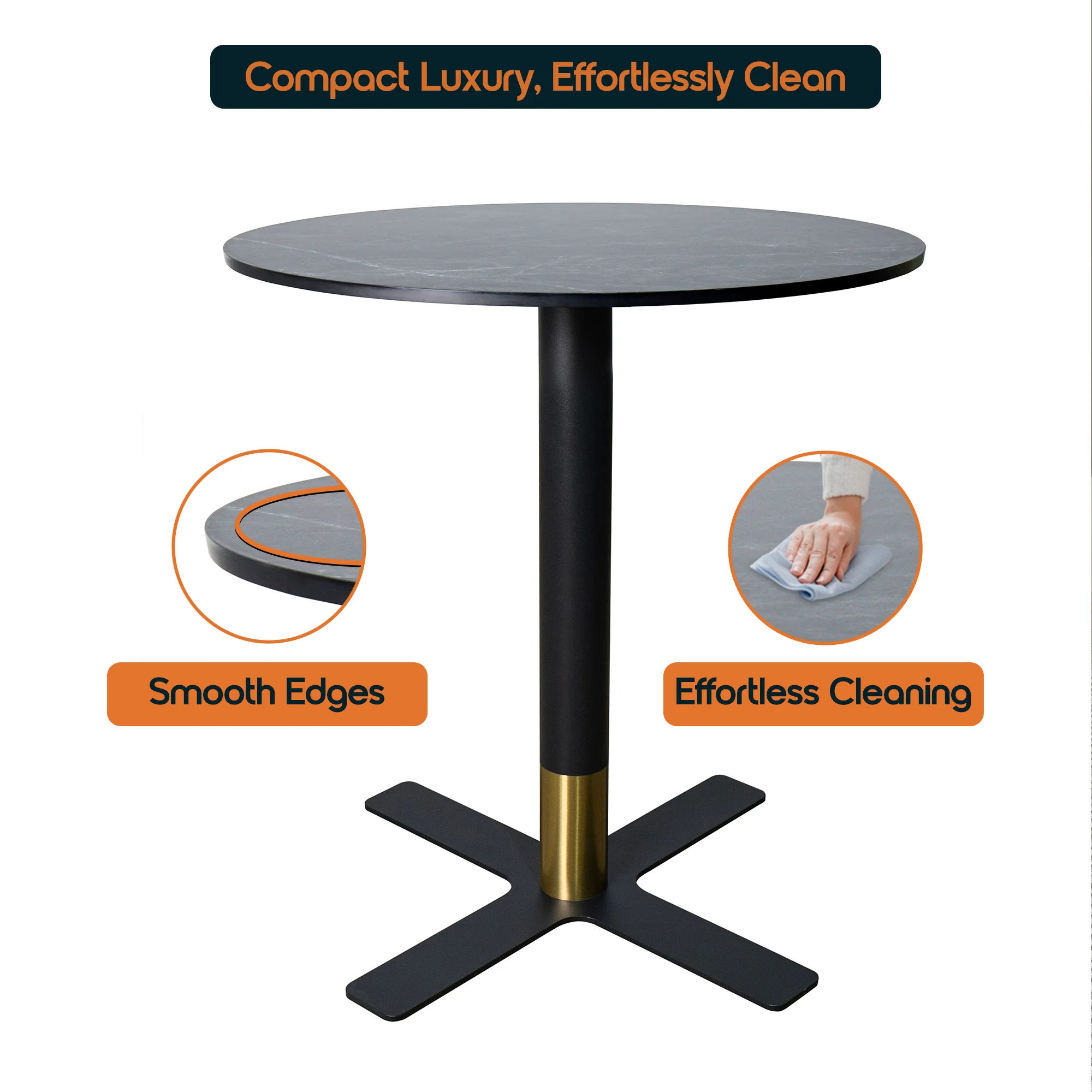 Vail Collection Dining Table Black/Gold X Base With 36" Round Black MDF Top