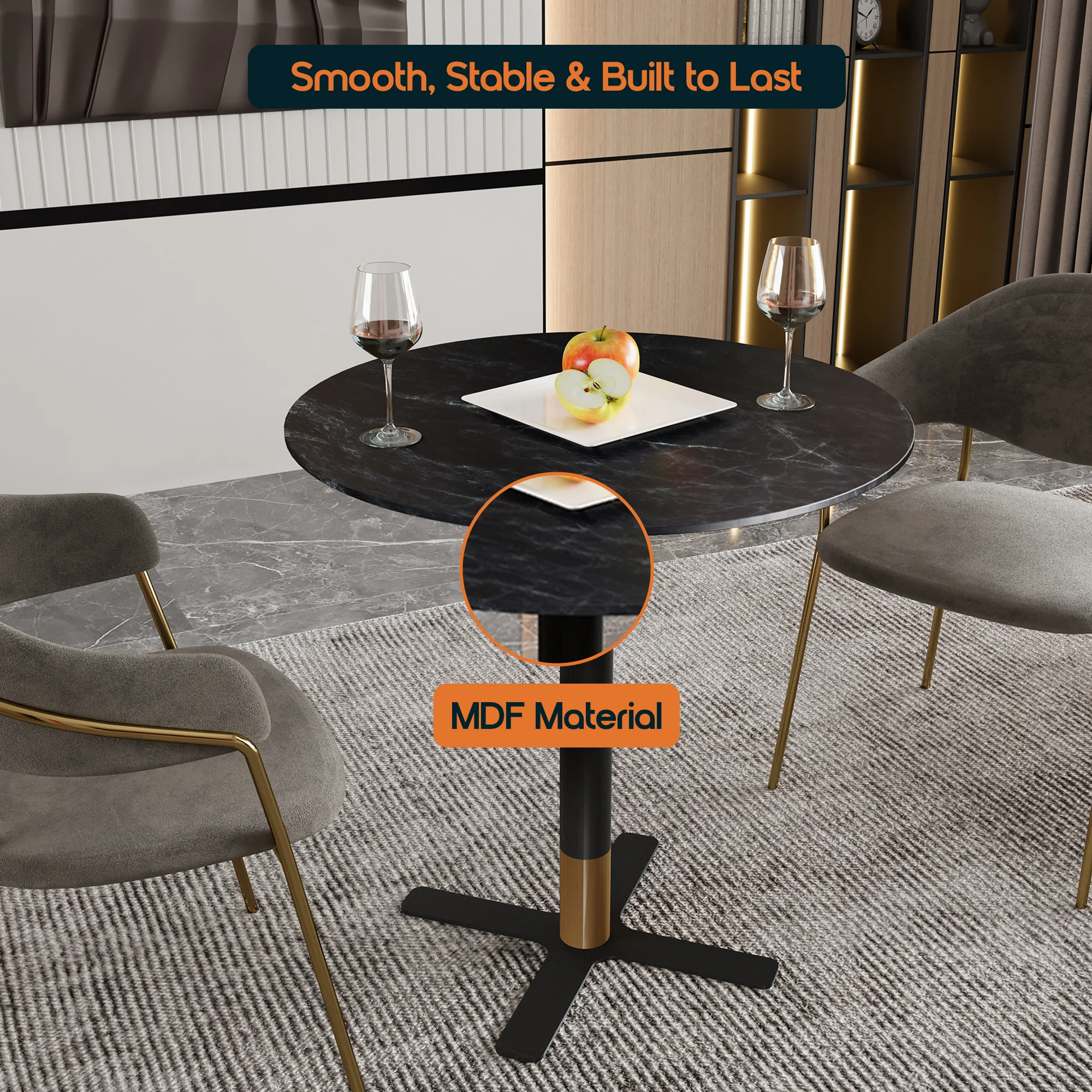 Vail Collection Dining Table Black/Gold X Base With 36" Round Black MDF Top