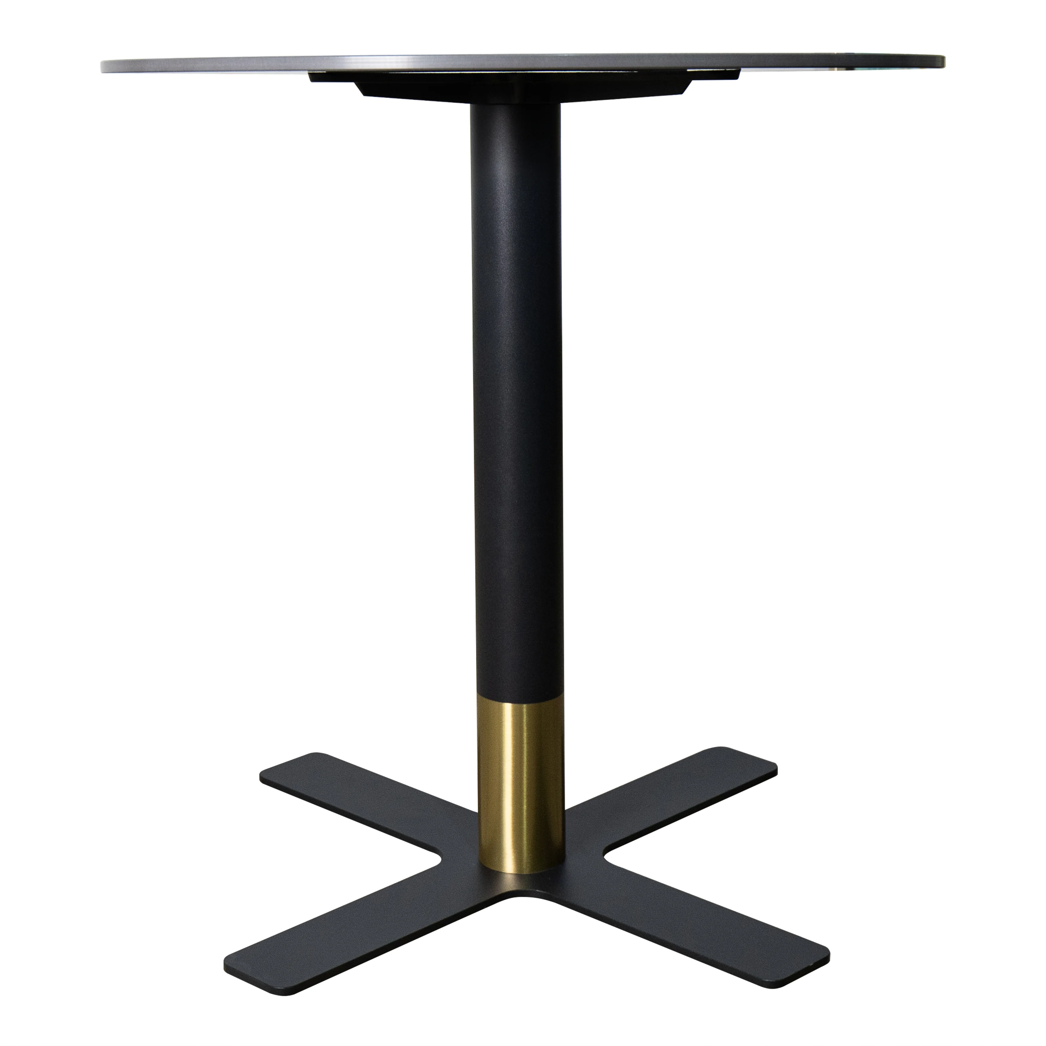 Vail Collection Dining Table Black/Gold X Base With 36" Round BLack Stone  Top