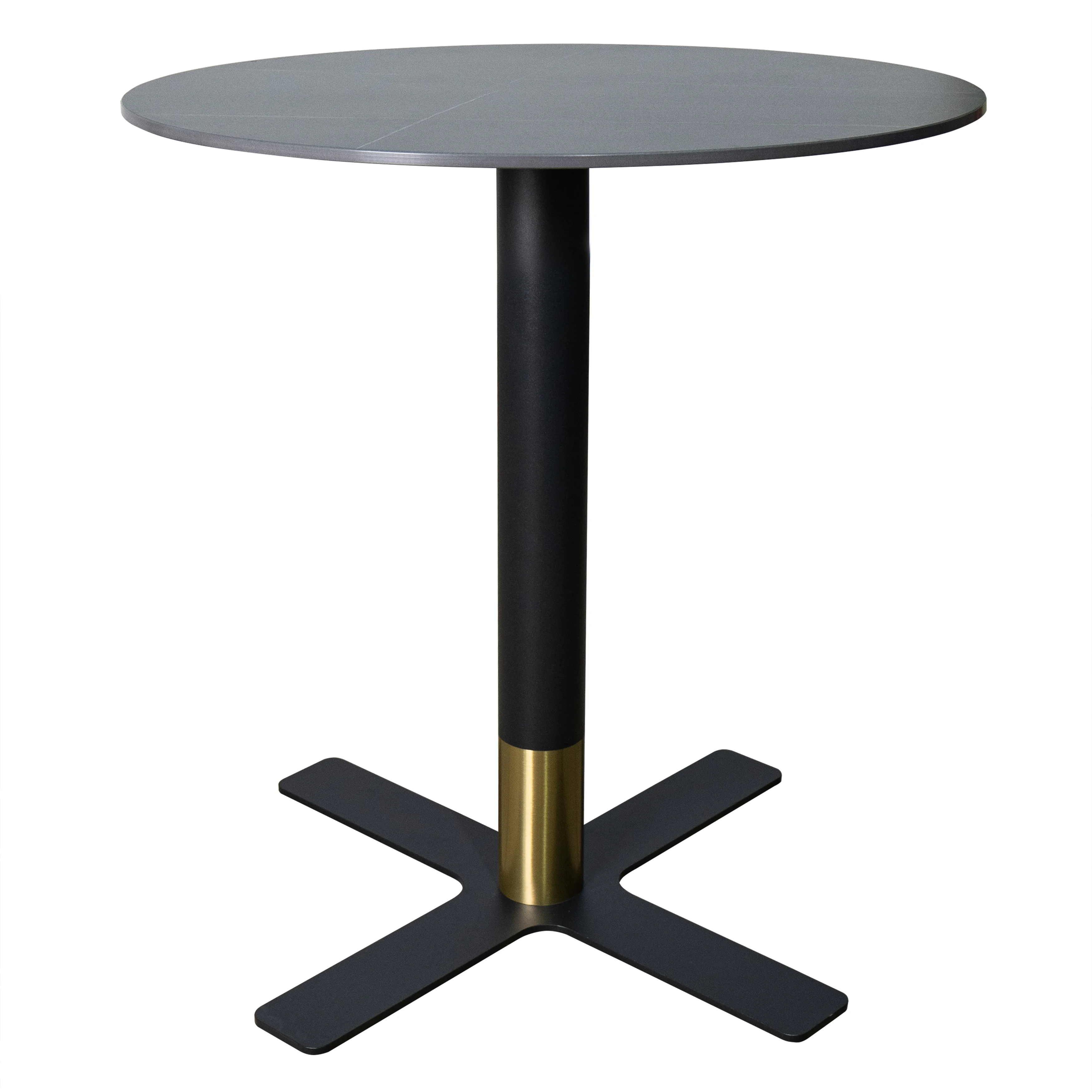 Vail Collection Dining Table Black/Gold X Base With 36" Round BLack Stone  Top