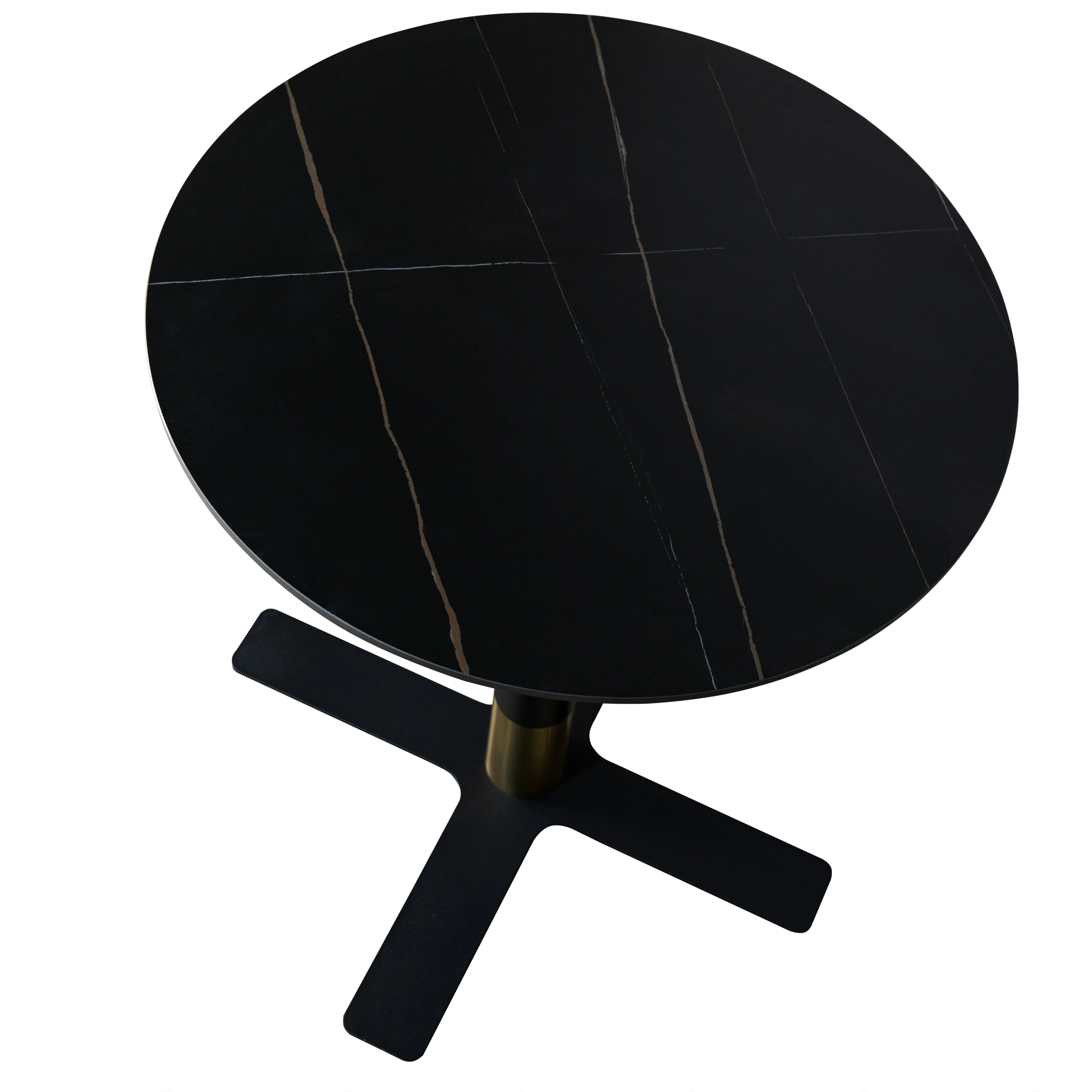 Vail Collection Dining Table Black/Gold X Base With 36" Round BLack Stone  Top