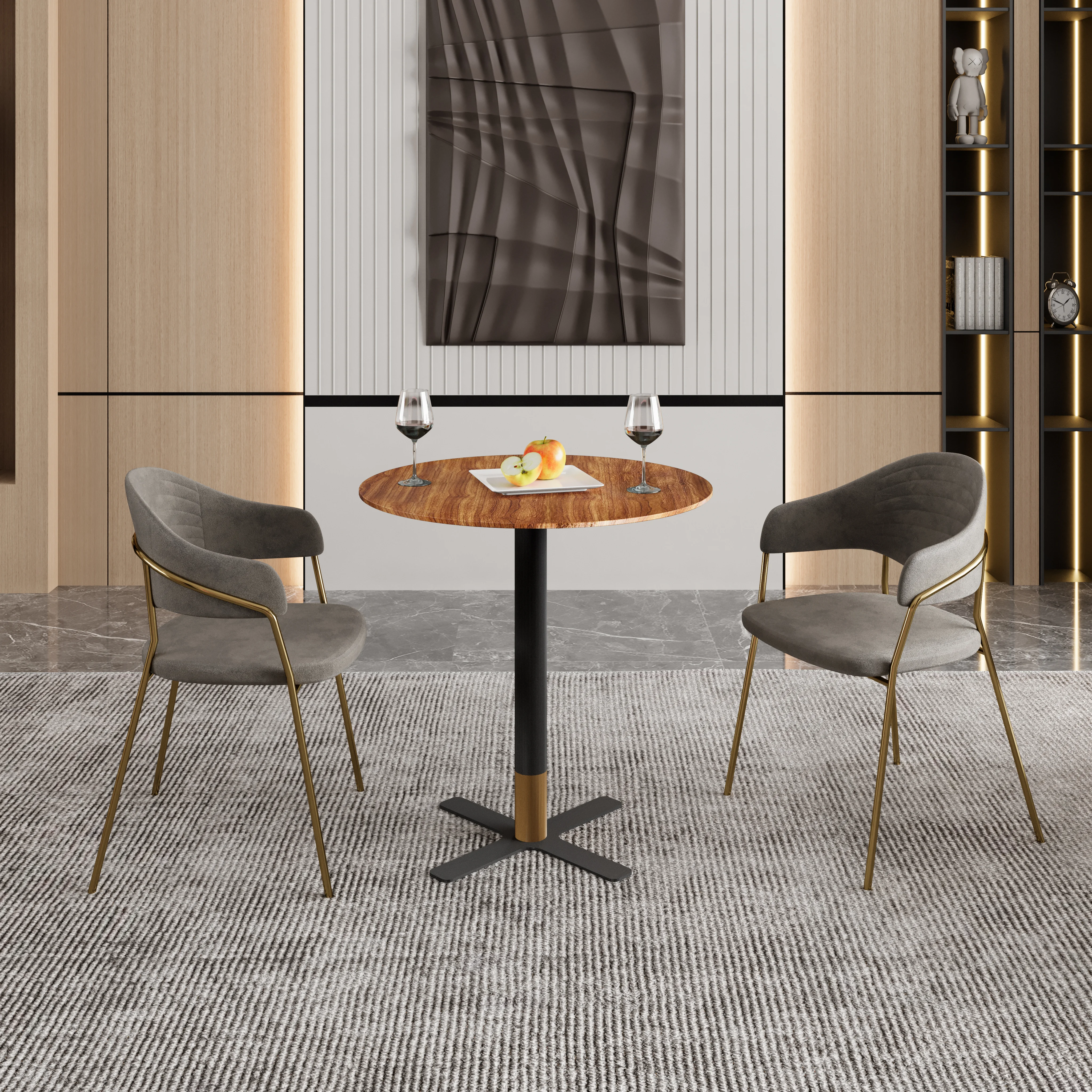 Vail Collection Dining Table Black/Gold X Base With 36" Round Cognac Brown MDF Top