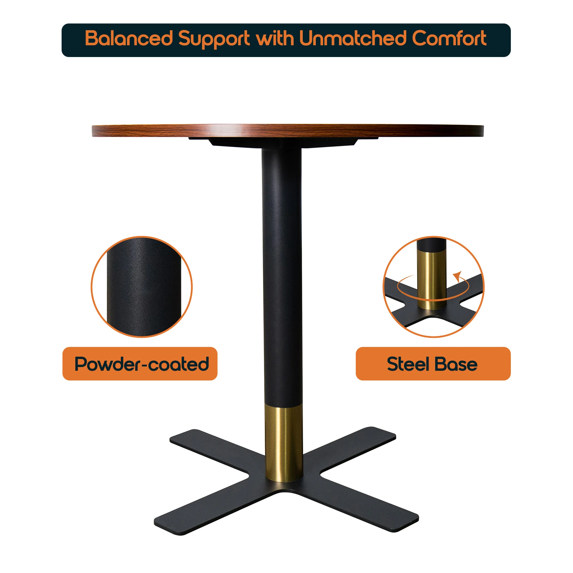 Vail Collection Dining Table Black/Gold X Base With 36" Round Cognac Brown MDF Top