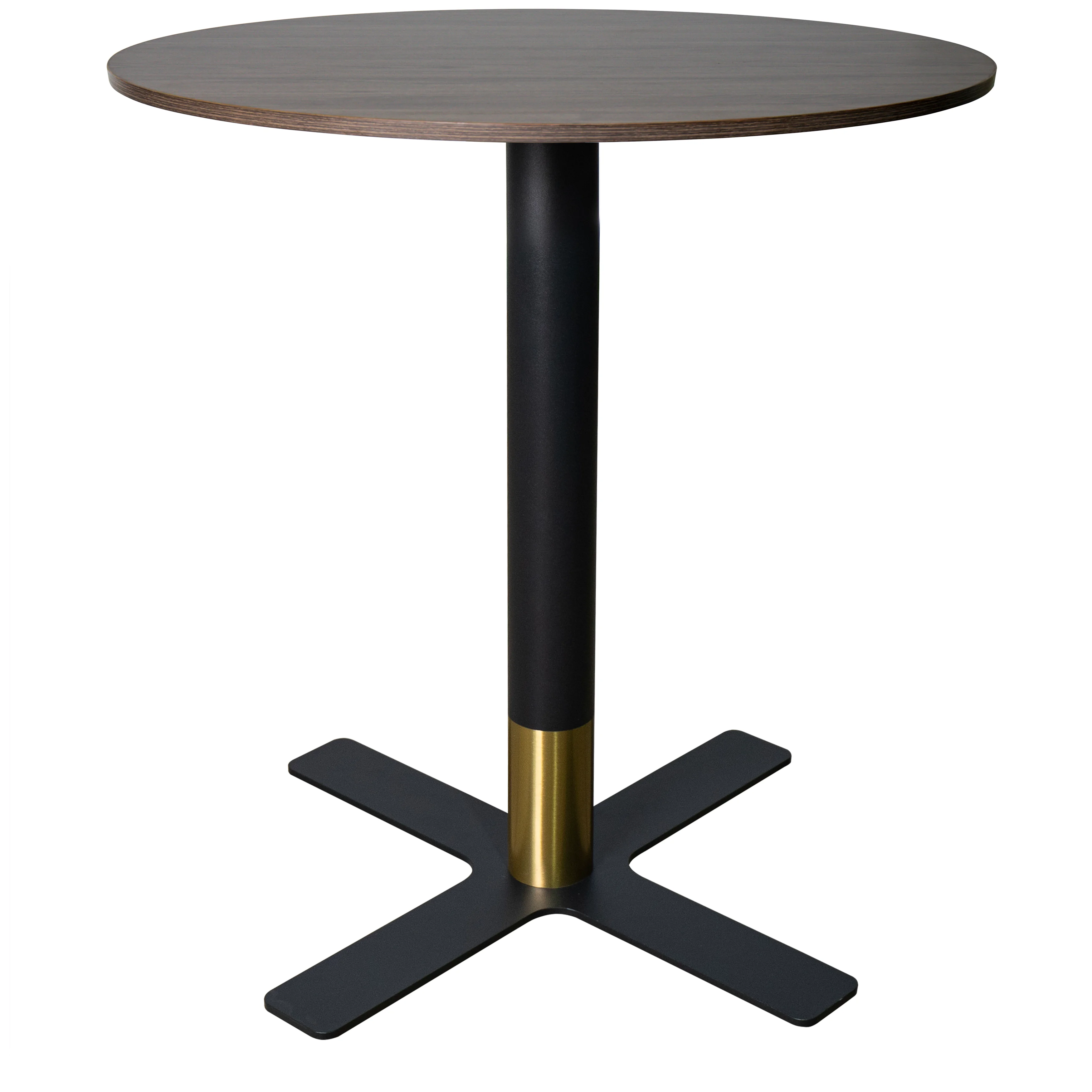 Vail Collection Dining Table Black/Gold X Base With 36" Round Dark  Brown MDF Top