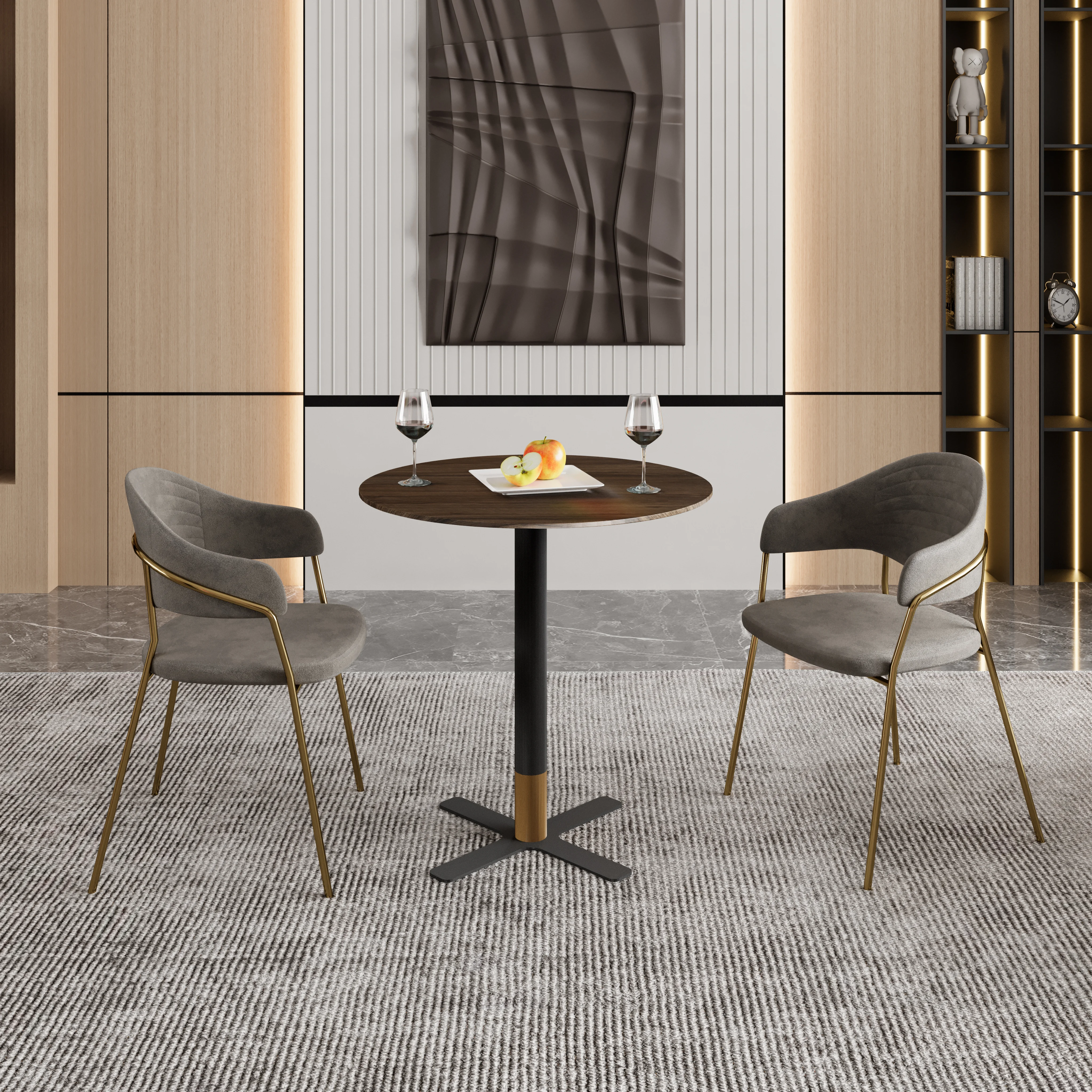 Vail Collection Dining Table Black/Gold X Base With 36" Round Dark  Brown MDF Top