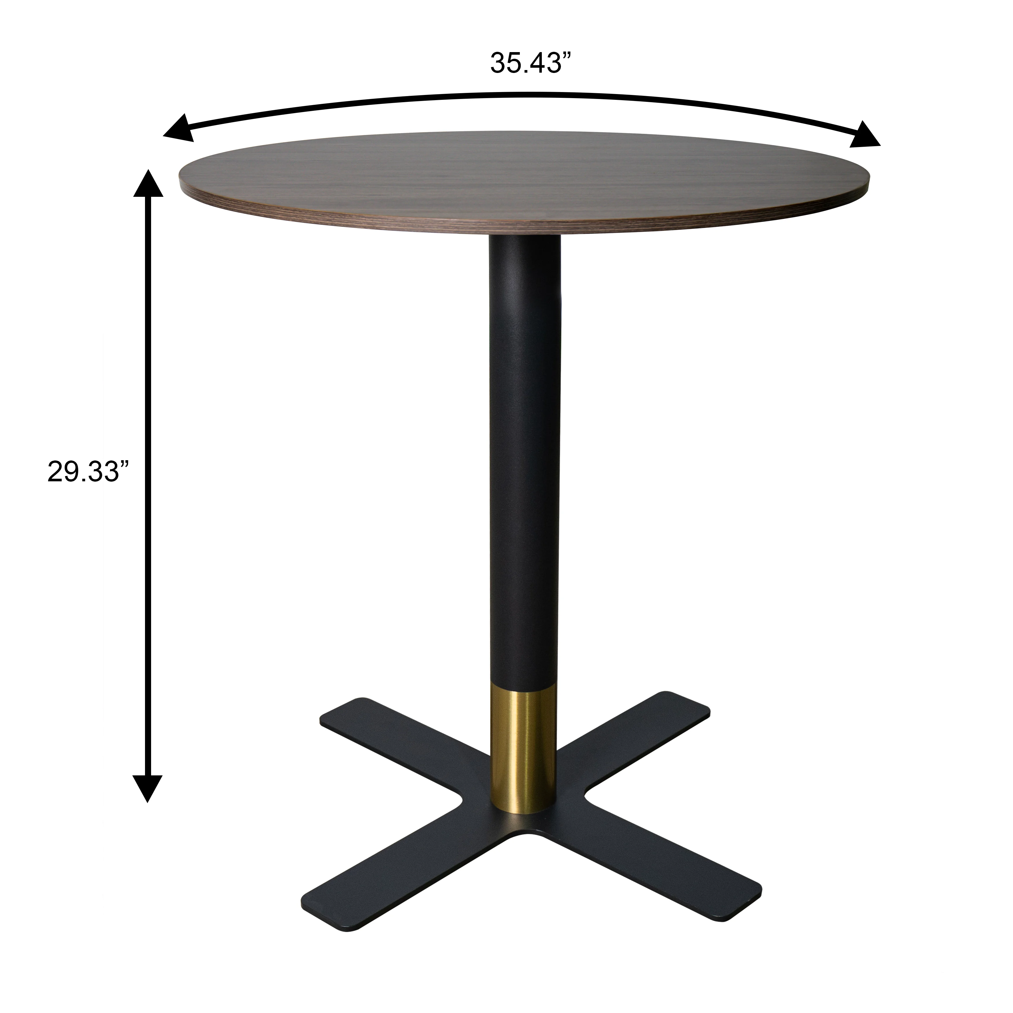 Vail Collection Dining Table Black/Gold X Base With 36" Round Dark  Brown MDF Top