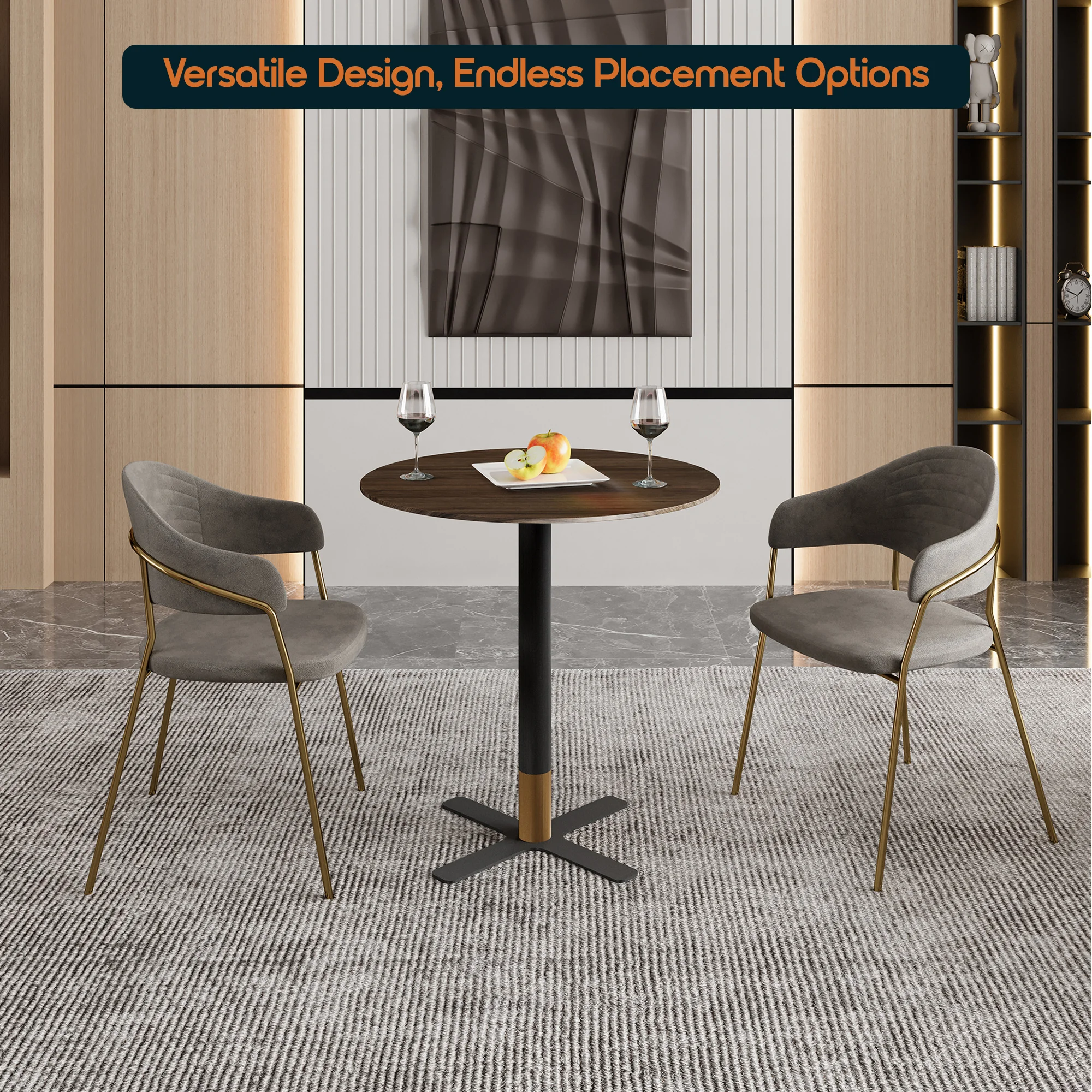 Vail Collection Dining Table Black/Gold X Base With 36" Round Dark  Brown MDF Top