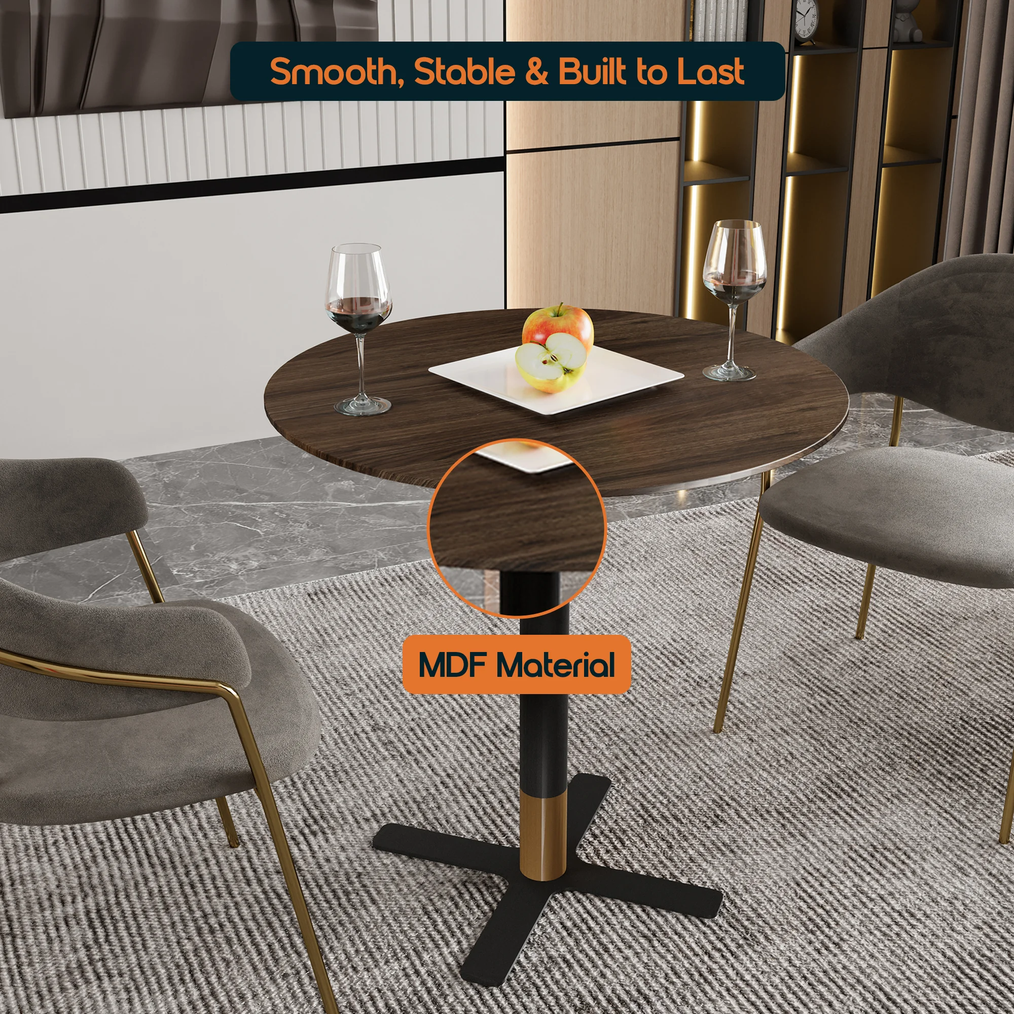 Vail Collection Dining Table Black/Gold X Base With 36" Round Dark  Brown MDF Top