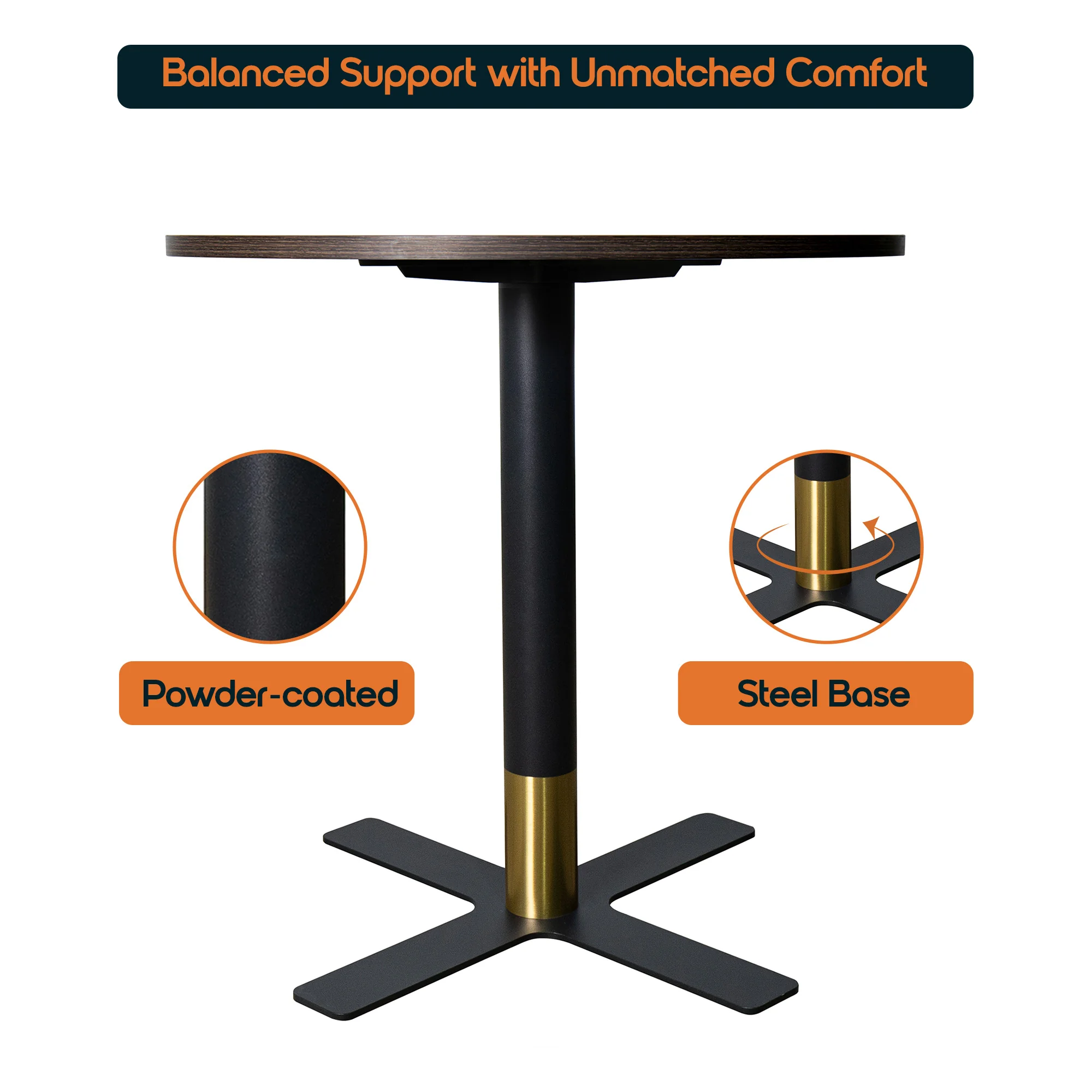 Vail Collection Dining Table Black/Gold X Base With 36" Round Dark  Brown MDF Top