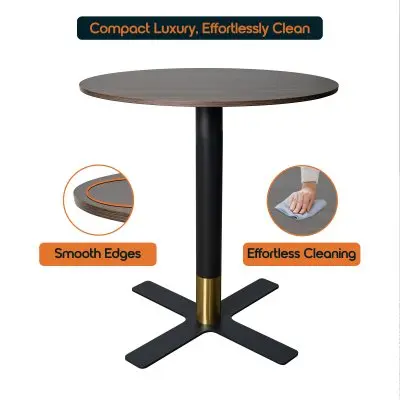 Vail Collection Dining Table Black/Gold X Base With 36" Round Dark  Brown MDF Top