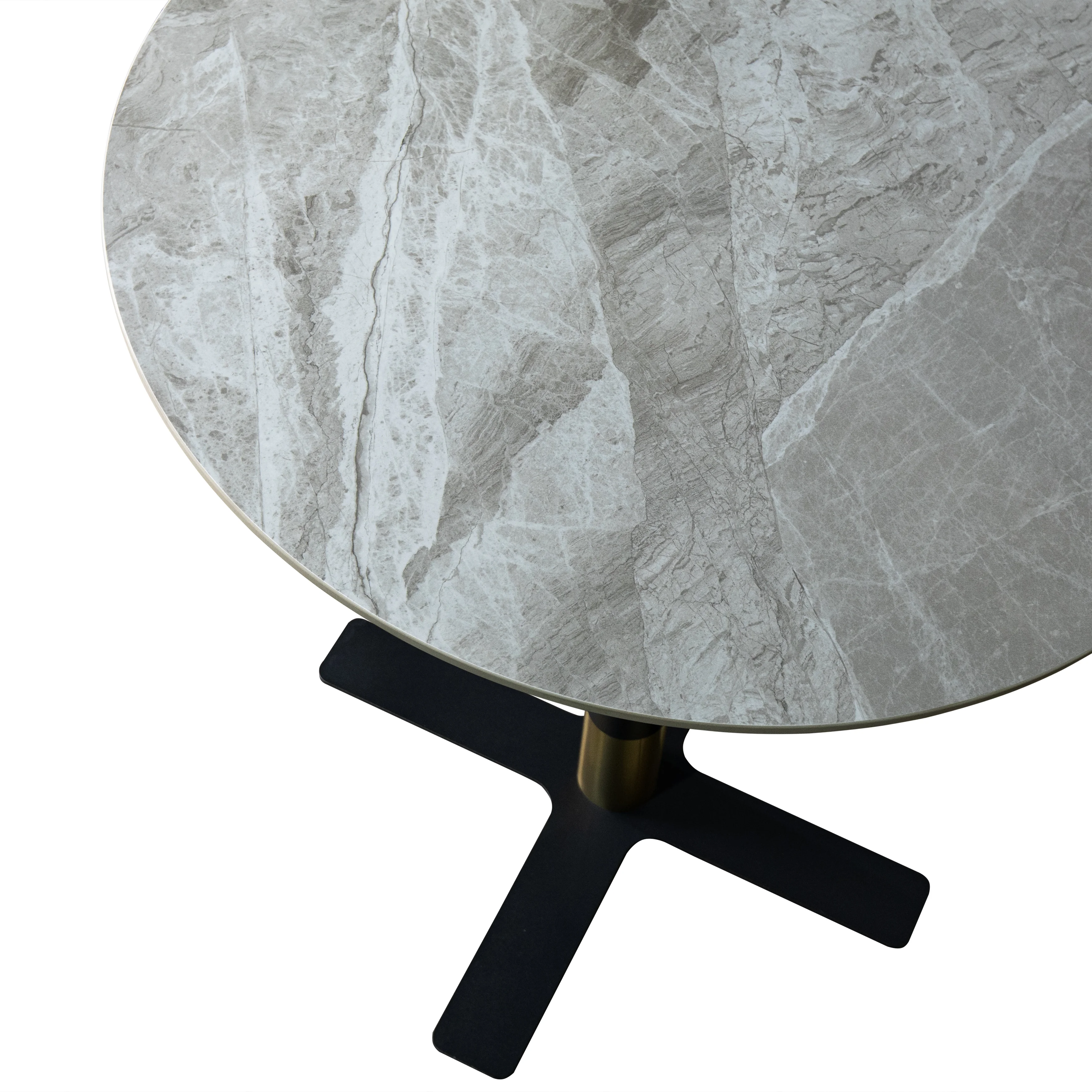 Vail Collection Dining Table Black/Gold X Base With 36" Round Grey Stone  Top