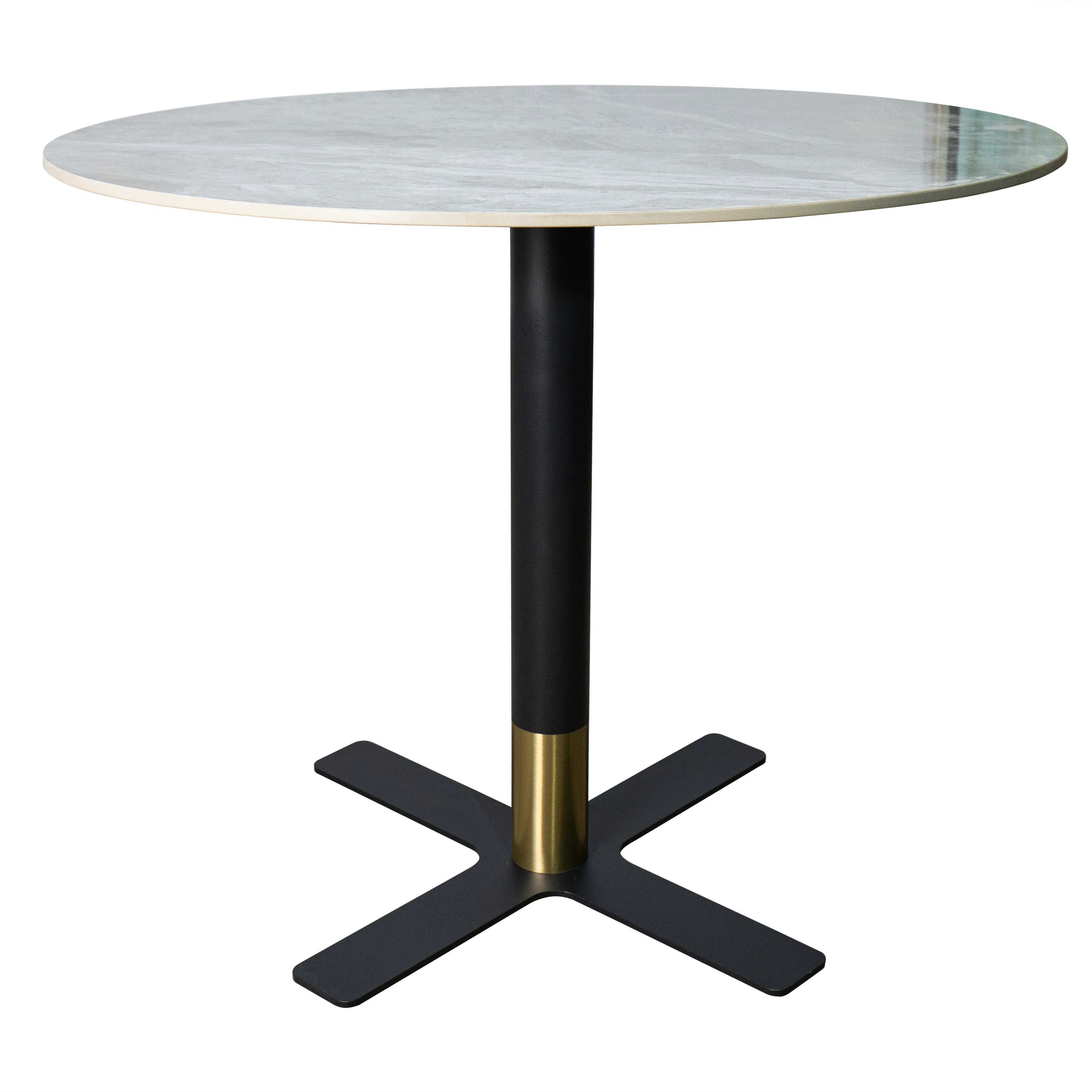 Vail Collection Dining Table Black/Gold X Base With 36" Round Grey Stone  Top