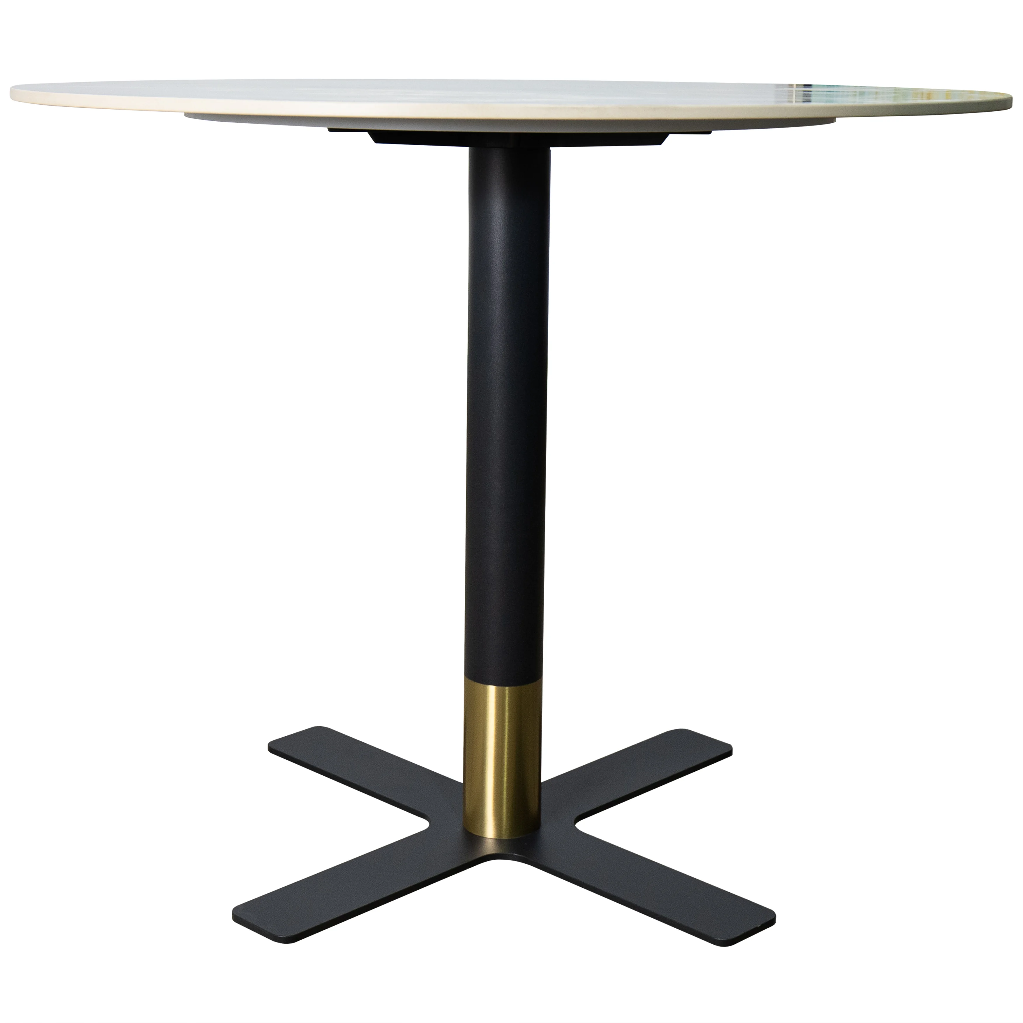 Vail Collection Dining Table Black/Gold X Base With 36" Round Grey Stone  Top