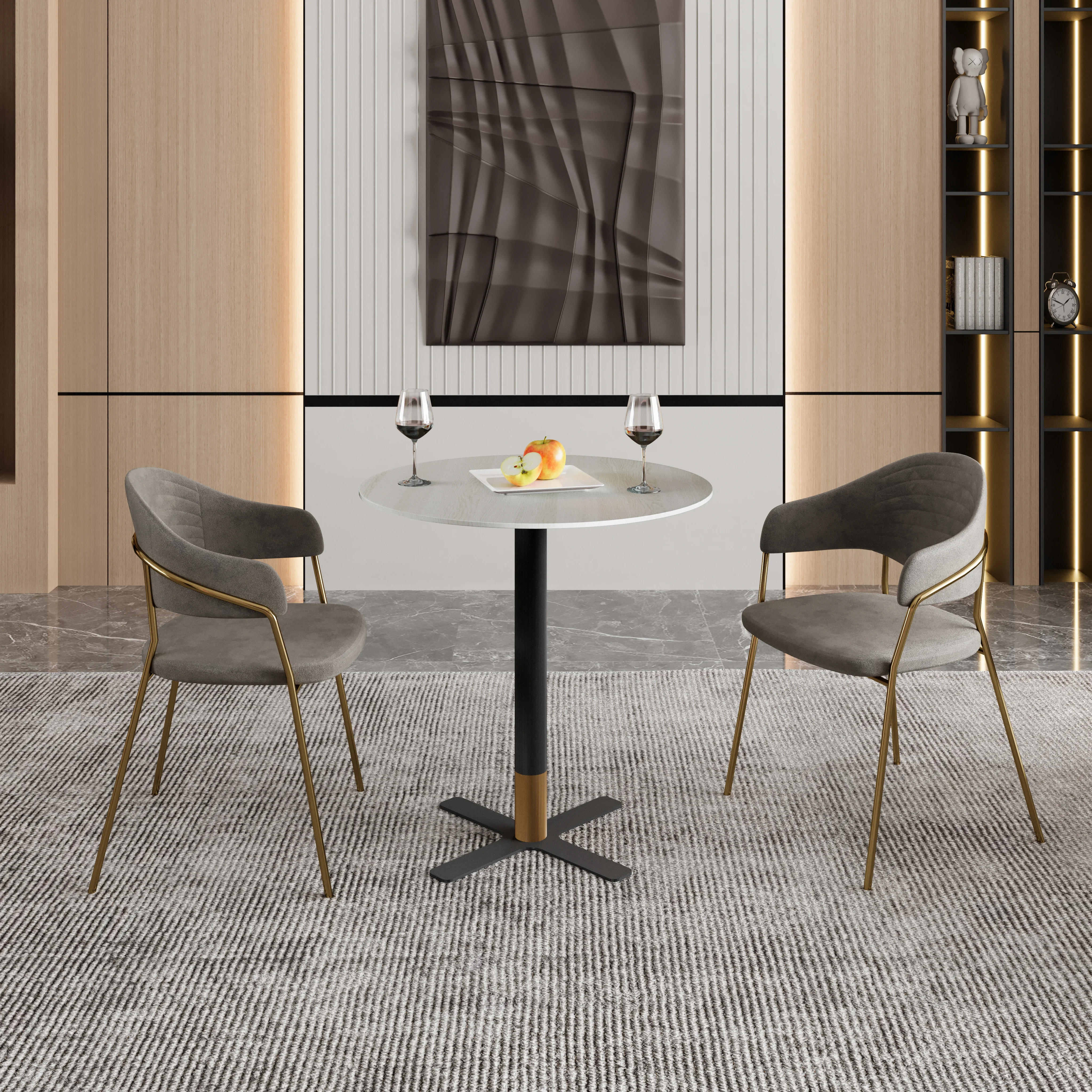 Vail Collection Dining Table Black/Gold X Base With 36" Round Light Wood  Brown MDF Top